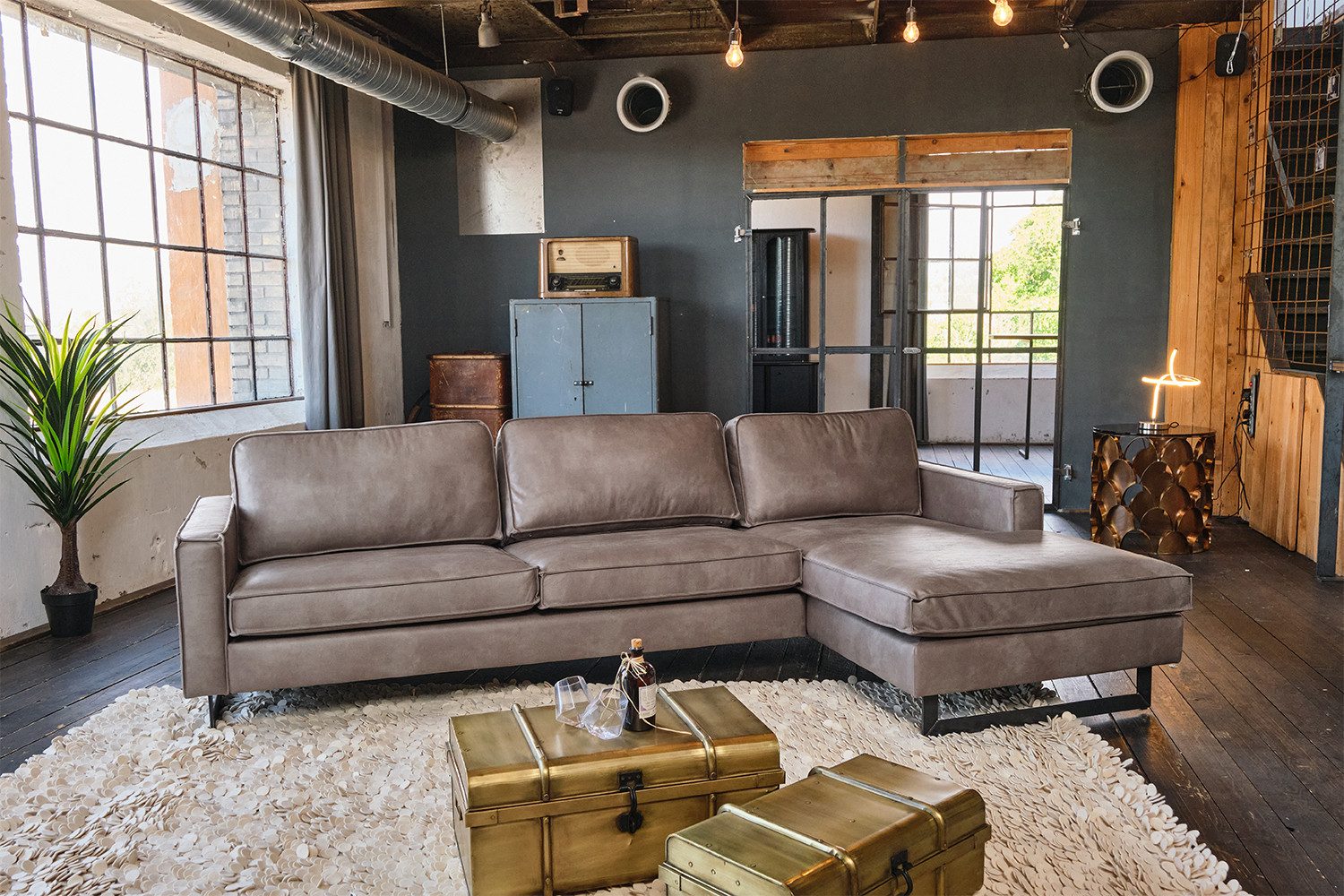 KAWOLA Ecksofa VILNIUS, Couch L-Form mit Longchair rechts oder links Lederfaserstoff