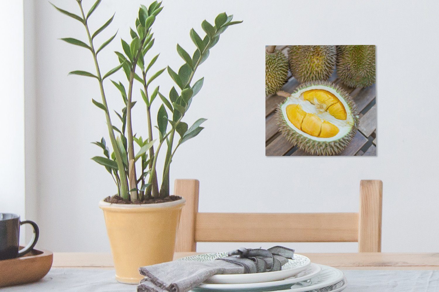 OneMillionCanvasses® Leinwandbild Halbierter Doerian (1 Frucht, Wohnzimmer mit Bilder St), ausgestellter Schlafzimmer für Leinwand