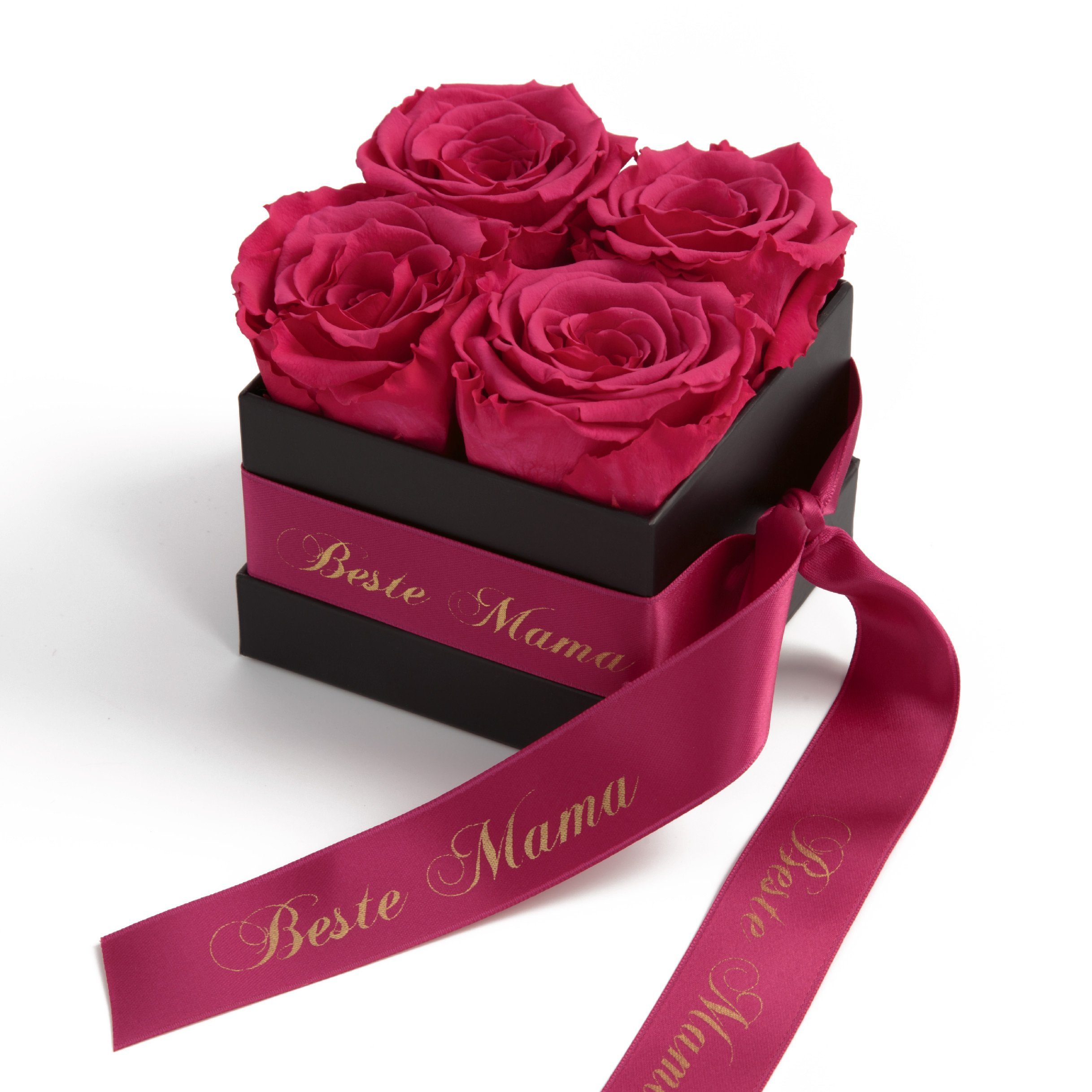Kunstblume Beste Mama Infinity Rosenbox Rosen mit Duft echte konservierte Blumen Rose, ROSEMARIE SCHULZ Heidelberg, Höhe 8,5 cm, haltbar bis zu 3 Jahre Pink