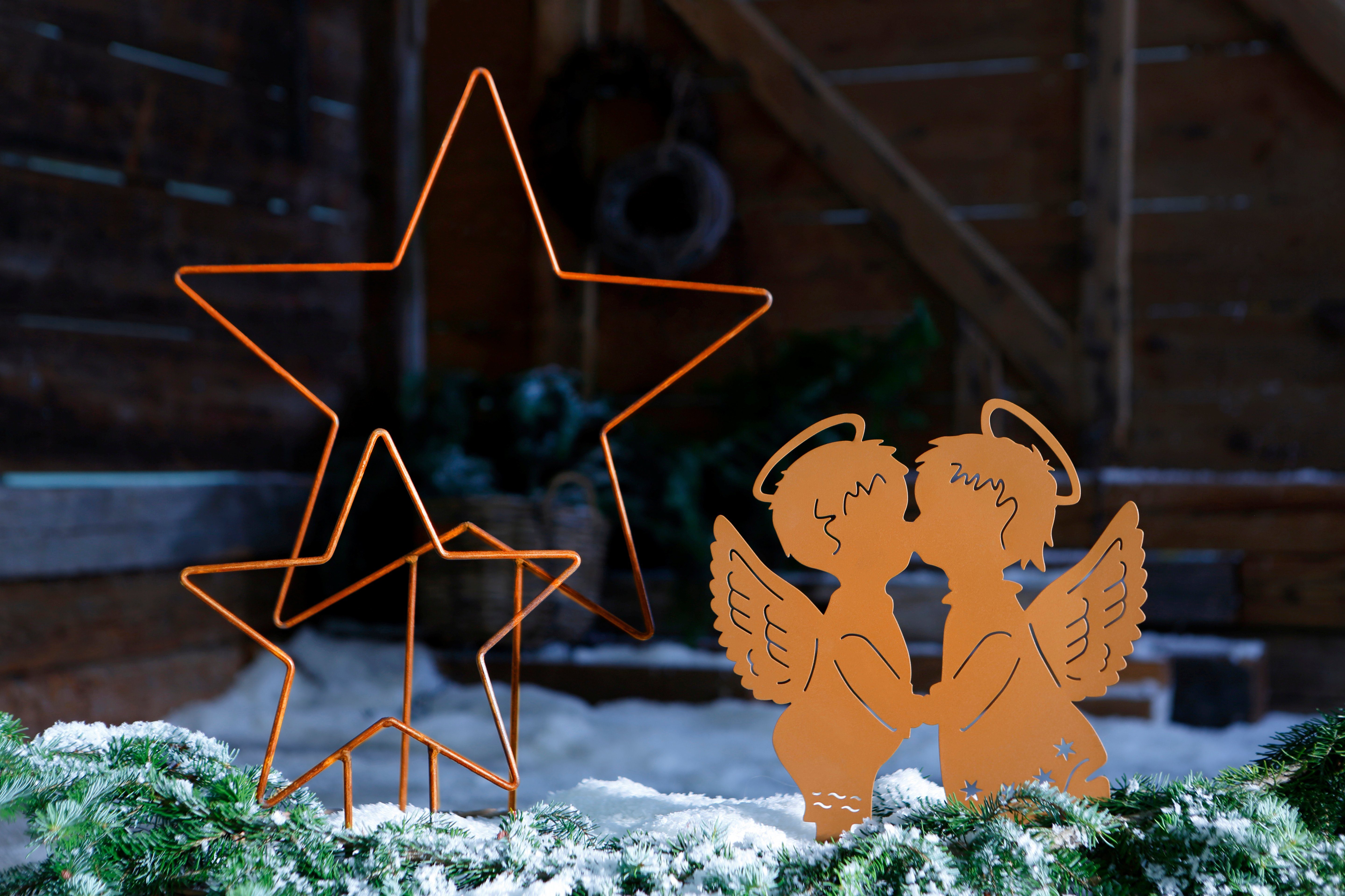 aussen, Metall Weihnachtsdeko Gartenstecker Angel aus affaire in Rost-Optik Engelfigur Home Garden,