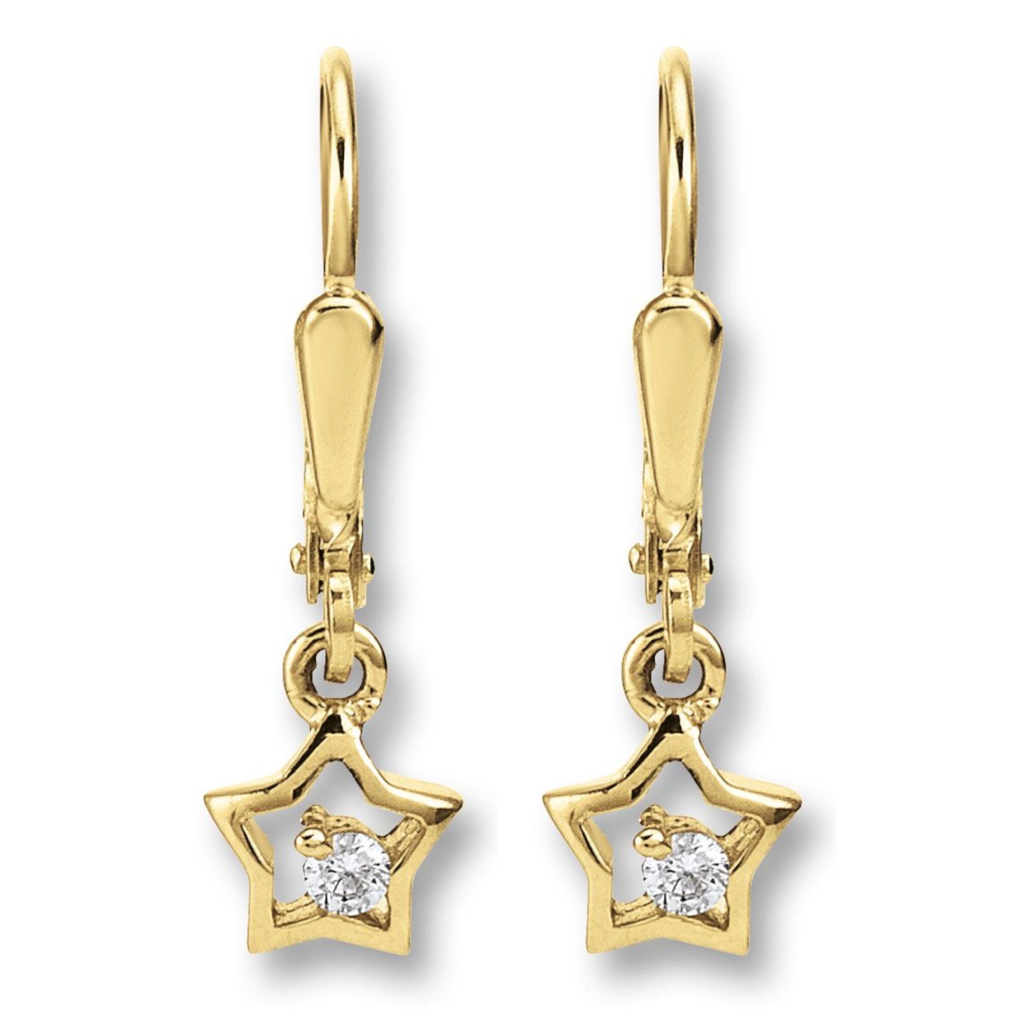 Stern ELEMENT Gelbgold, Paar Zirkonia Damen Ohrringe Ohrhänger Ohrhänger Stern ONE aus Schmuck Gold 333