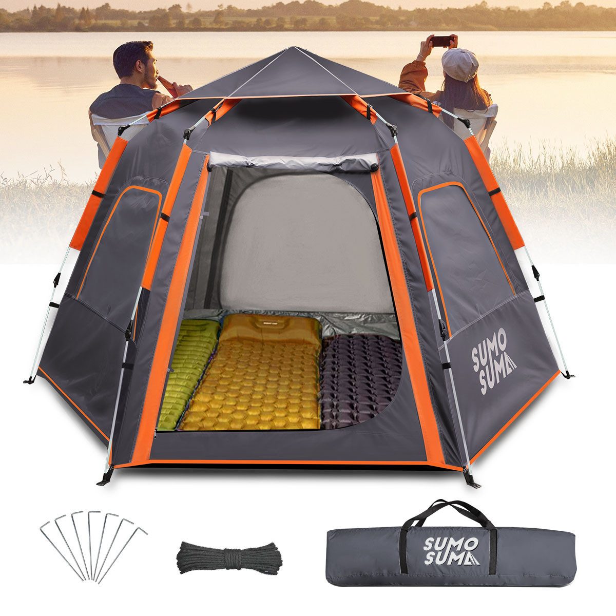 Sumosuma Kuppelzelt Campingzelt für 4 Personen Wurfzelte Camping Kuppelzelt, Pop-Up-Zelt Moskitonetz, Atmungsaktiv, Wasserdicht