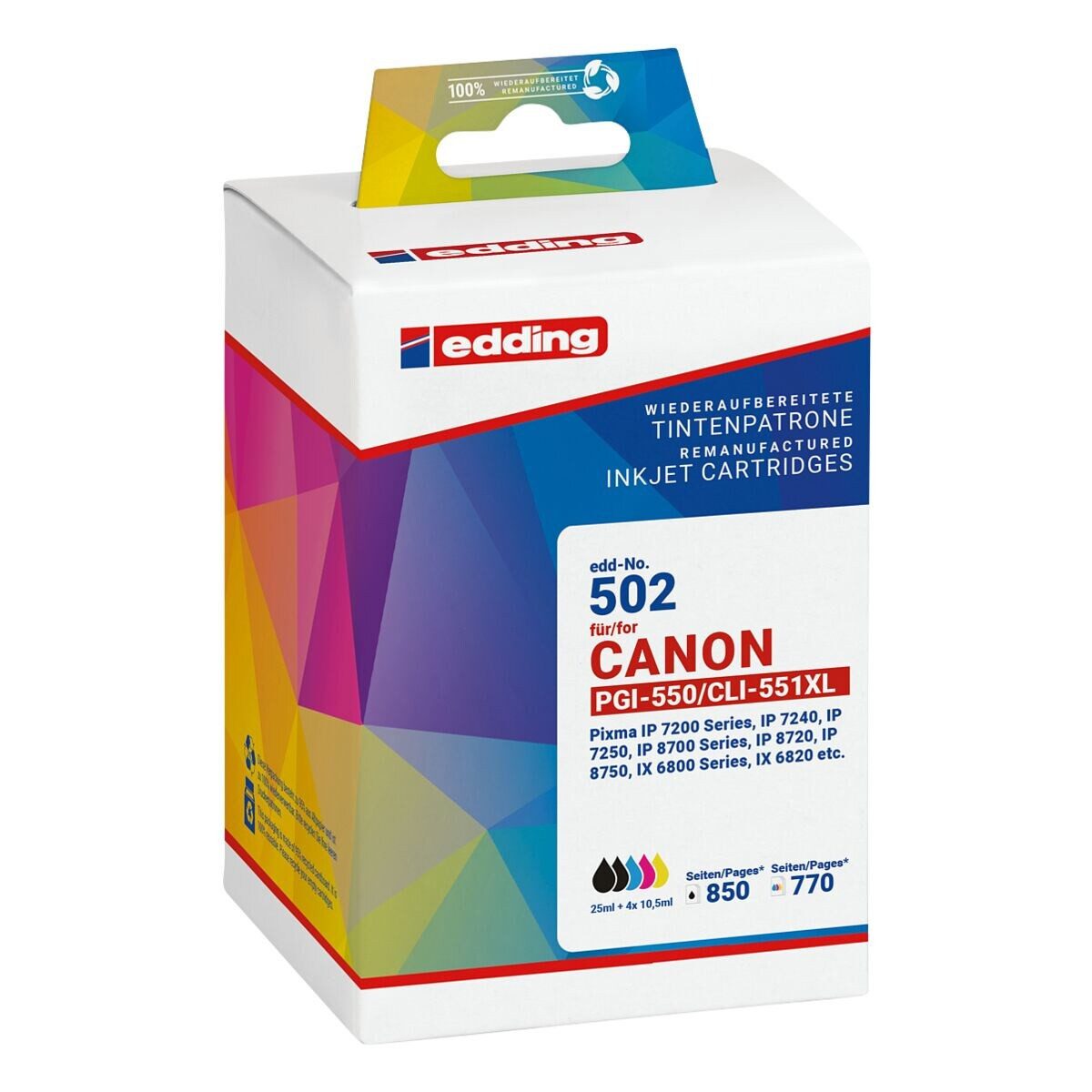 edding Tintenpatrone (5-tlg., ersetzt Canon »PGI-550XL BK / CLI-551XL BK/C/M/Y«, Multi-Pack)