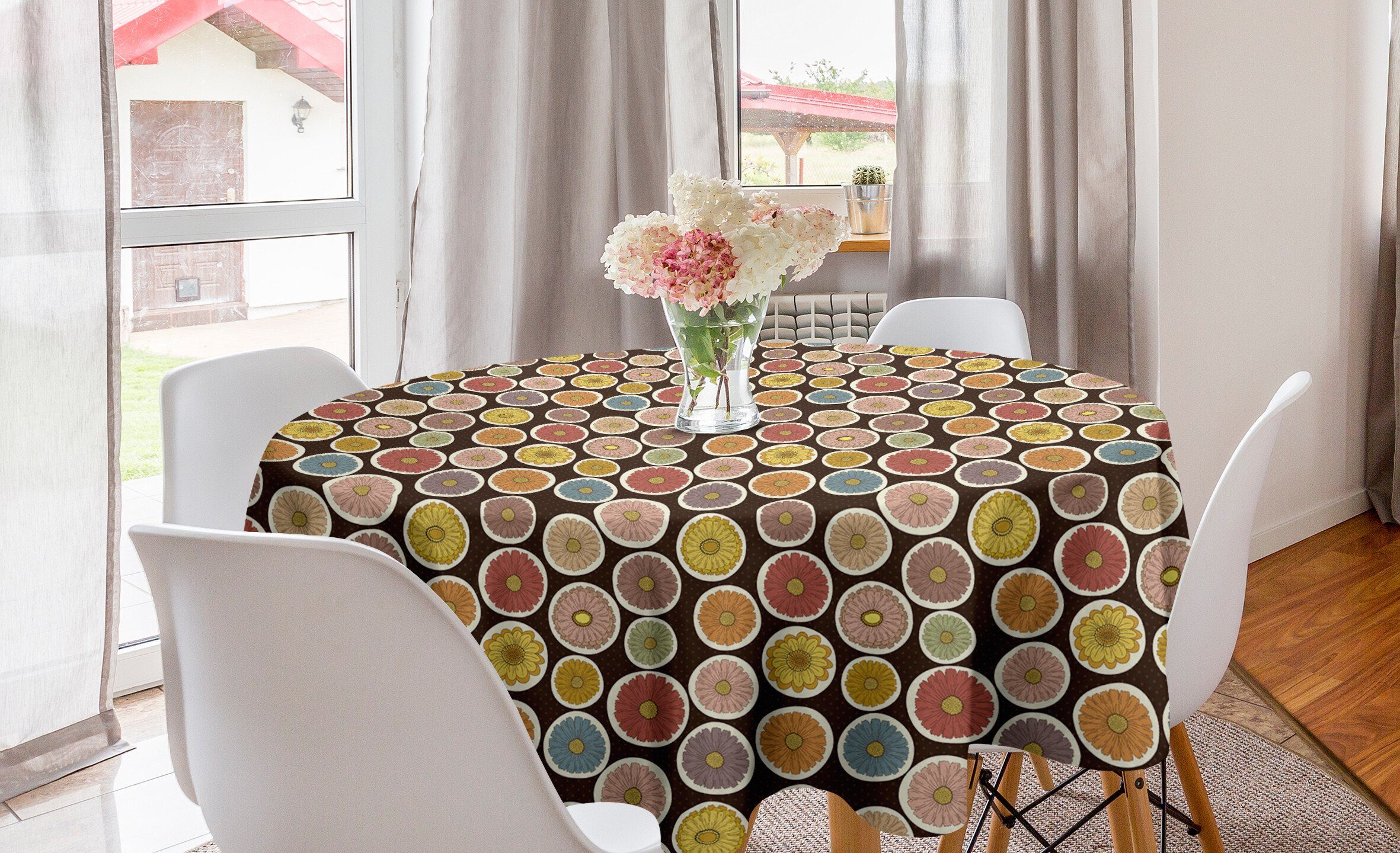 Abakuhaus Tischdecke Kreis Tischdecke Abdeckung für Esszimmer Küche Dekoration, Blumen Hand gezeichnet Sonnenblume-Kunst