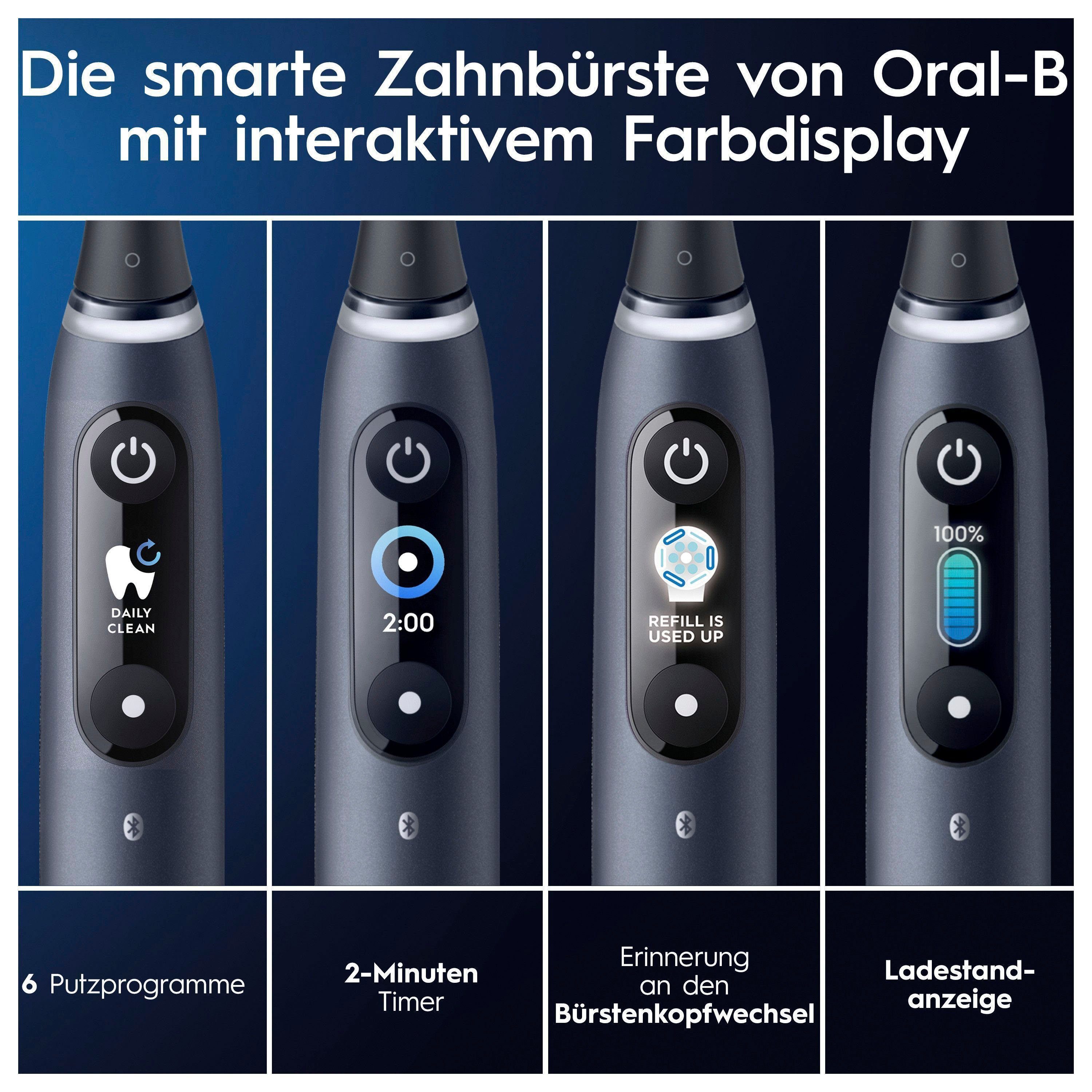 Magnet-Technologie, Oral-B iO Zahnbürste mit 6 St., 2 Reiseetui 8, Putzmodi, black & Elektrische Farbdisplay onyx Aufsteckbürsten: