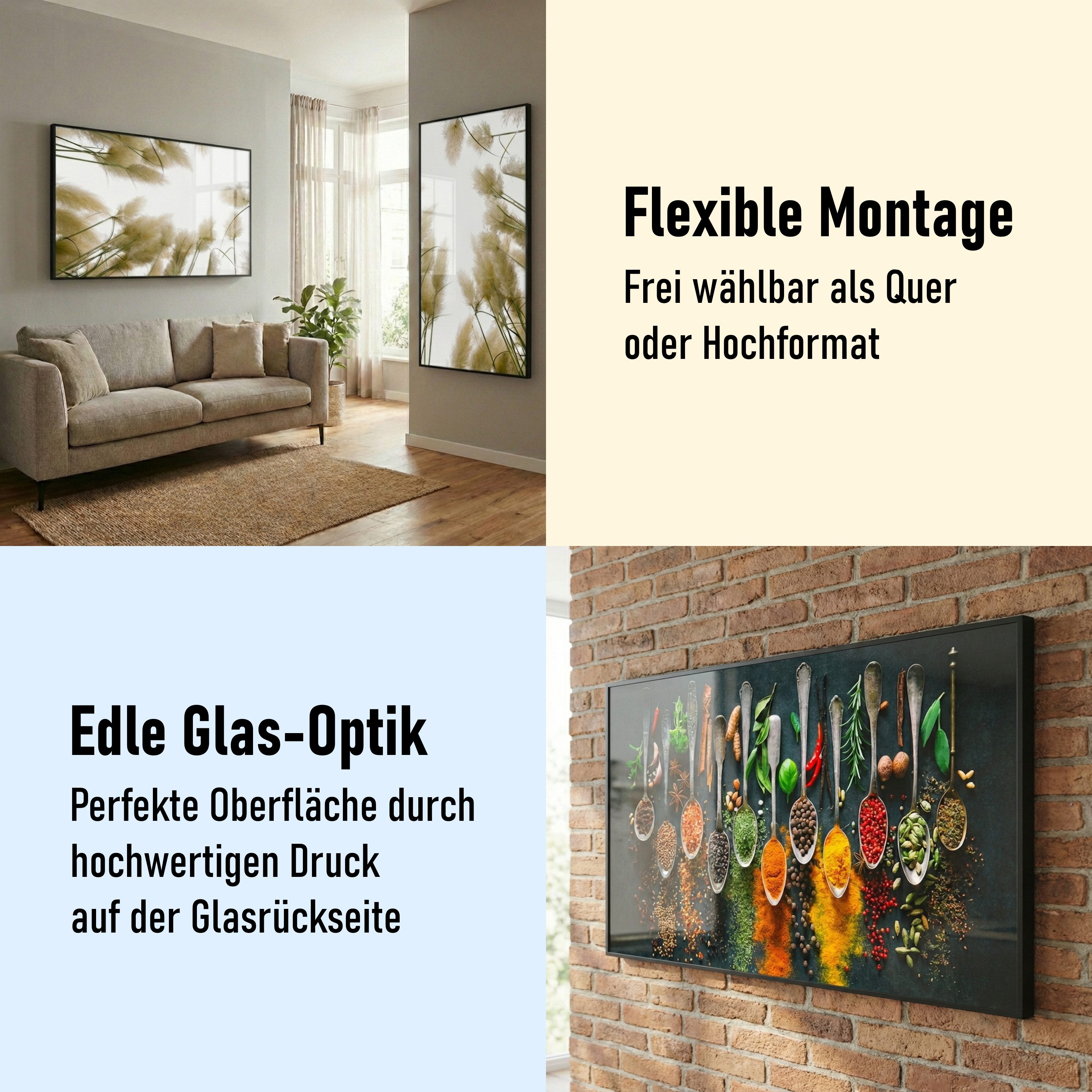 STEINFELD Heizsysteme Infrarotheizung Glas-Bild 750W, 120x60cm, Made in Germany, 7 Jahre Garantie, mit Thermostat, Schwarz