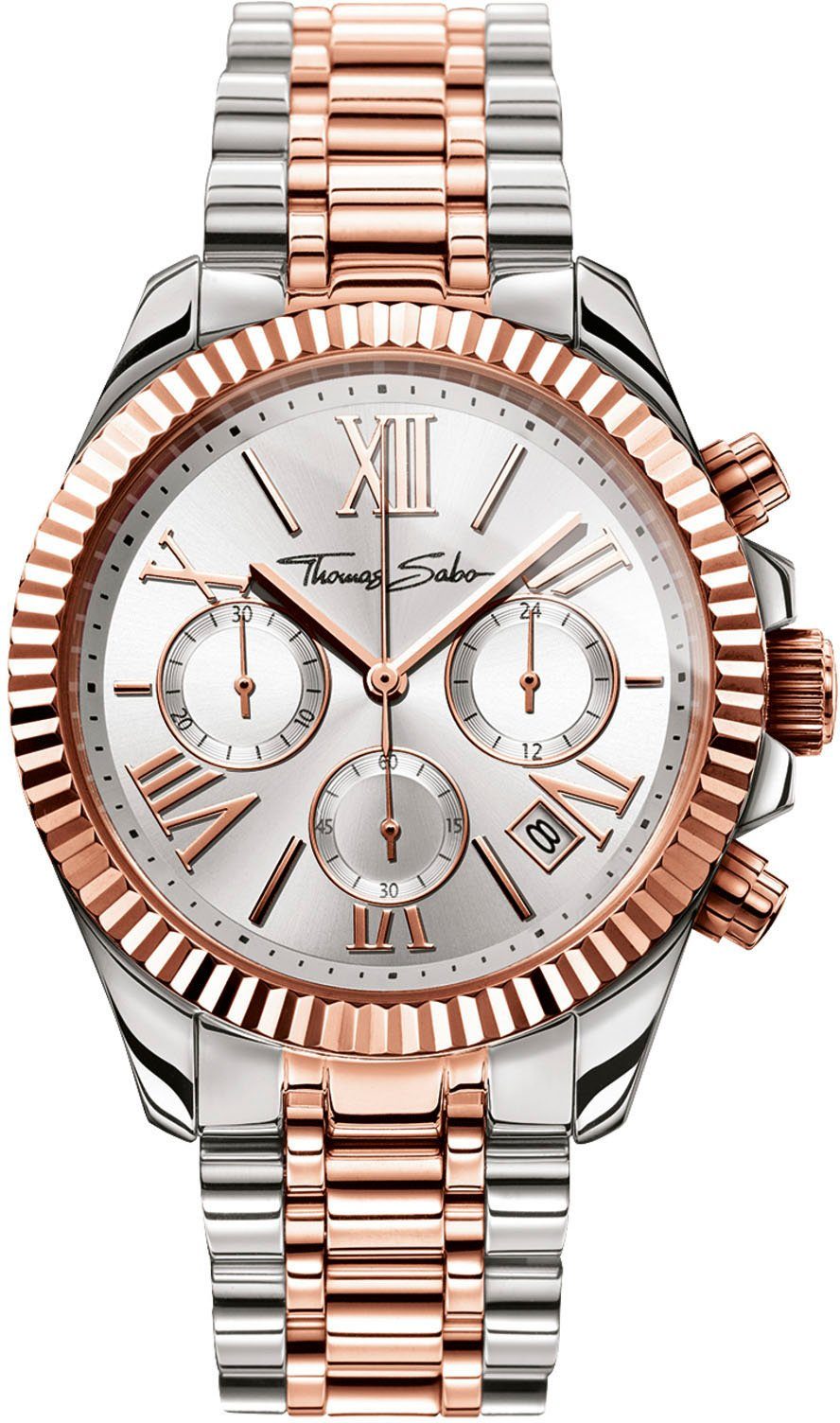 THOMAS SABO Chronograph DIVINE CHRONO WA0221-272-201-38 MM, Quarzuhr, Armbanduhr, Damen, Datum, Stoppfunktion, 12/24-Std.-Anzeige