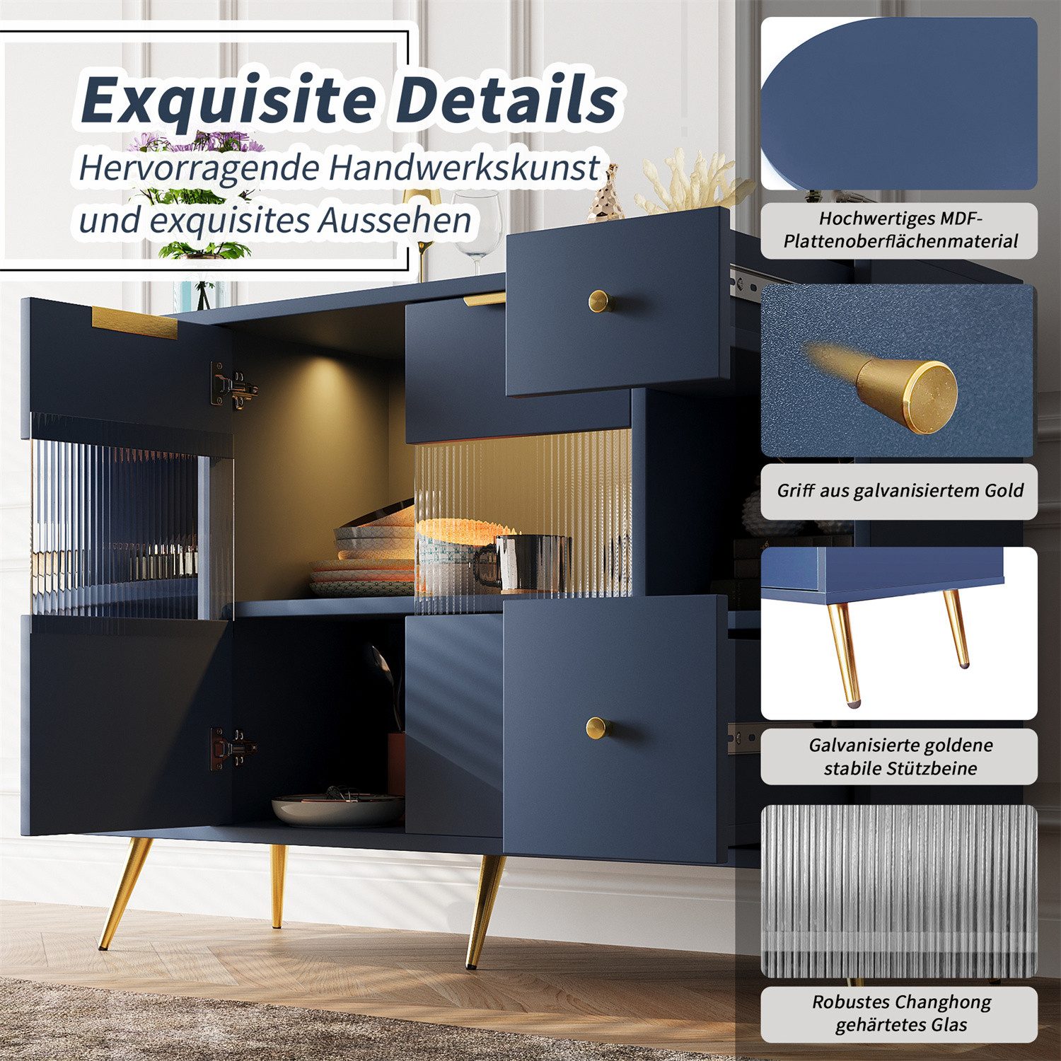 autolock Sideboard Sideboard Aufbewahrungsschränke mit Glasschiebetüren günstig online kaufen