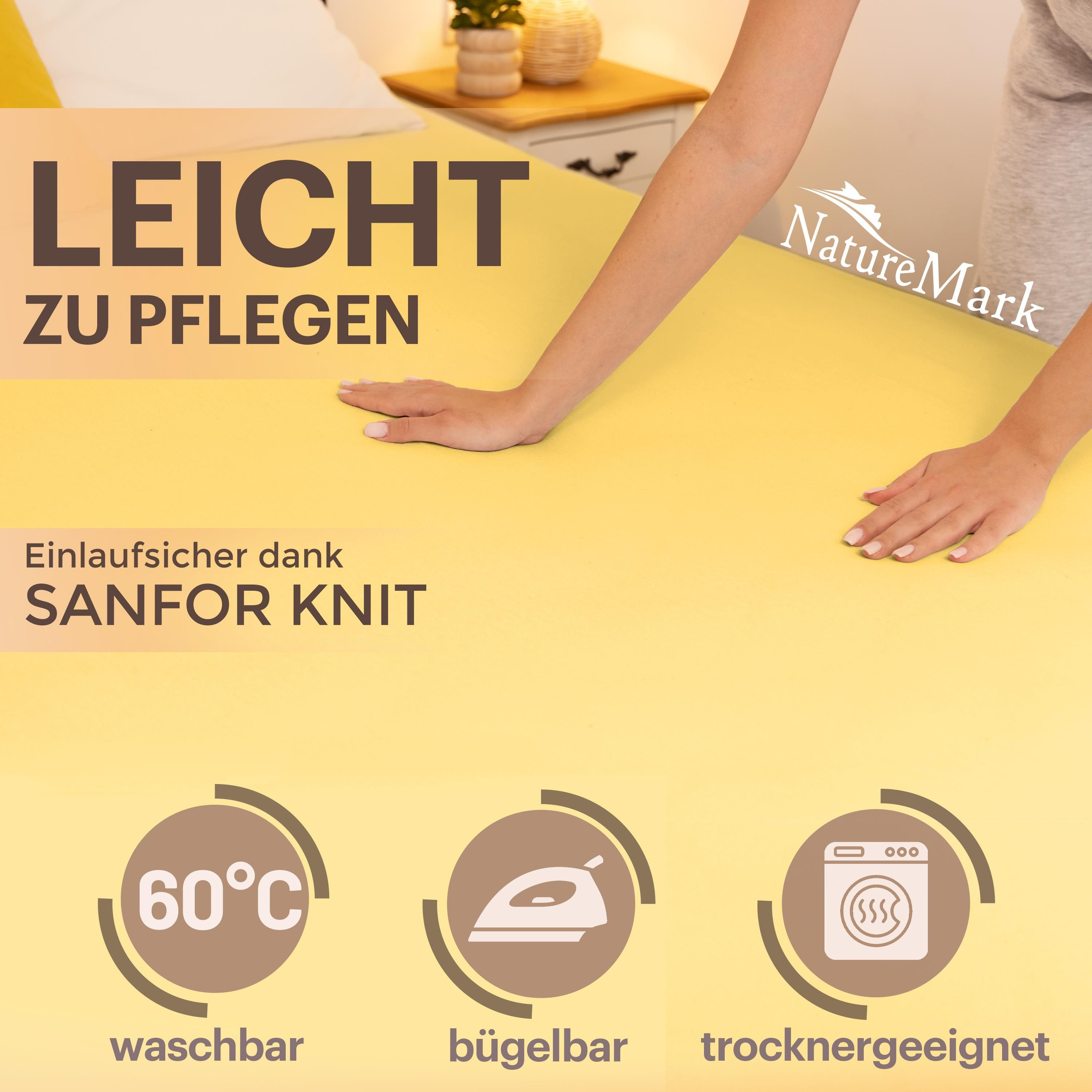 NatureMark Spannbettlaken Boxspringbett Spannbetttuch 200x220cm, Baumwolle, Gummizug: rundum, (1 Stück), 40 cm Steghöhe - 200 x 220cm Spannbetttuch, Gelb – Bild 3 von 5
