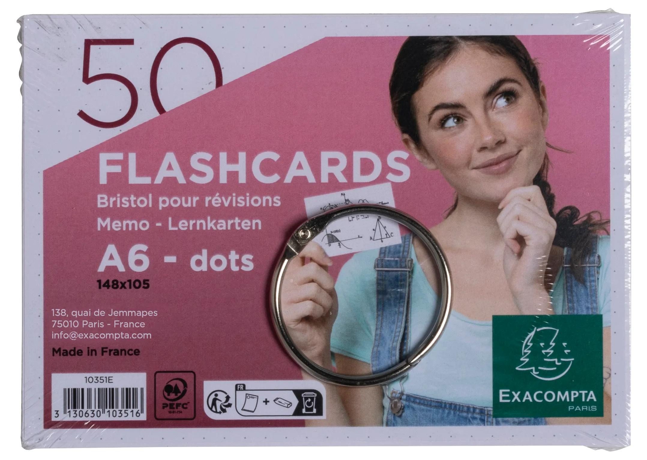 EXACOMPTA Karteikarten 19x 50 Flashcards A6 Ring eingeschweißt dot gelocht Weiß 10351E, Karteikarten liniert