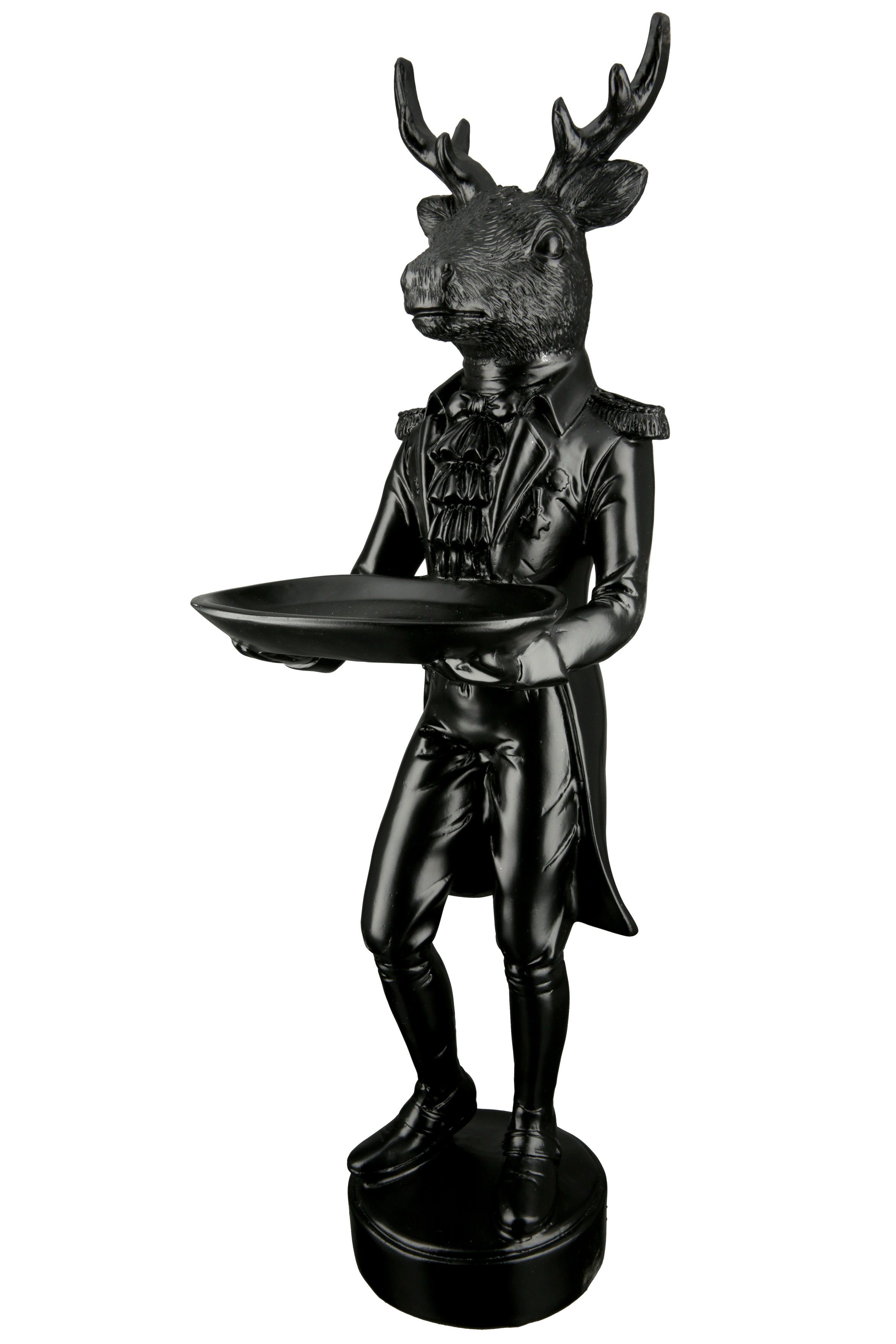 Dekofigur Hirschfigur, Gentleman Hirsch Tablett GILDE Tablett Höhe mit Farbe schwarz, Figur 47cm