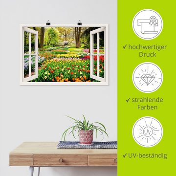 Artland Wandbild Fensterblick Tulpen Garten Frühling, Fensterblick (1 St), als Alubild, Outdoorbild, Leinwandbild, Poster, Wandaufkleber