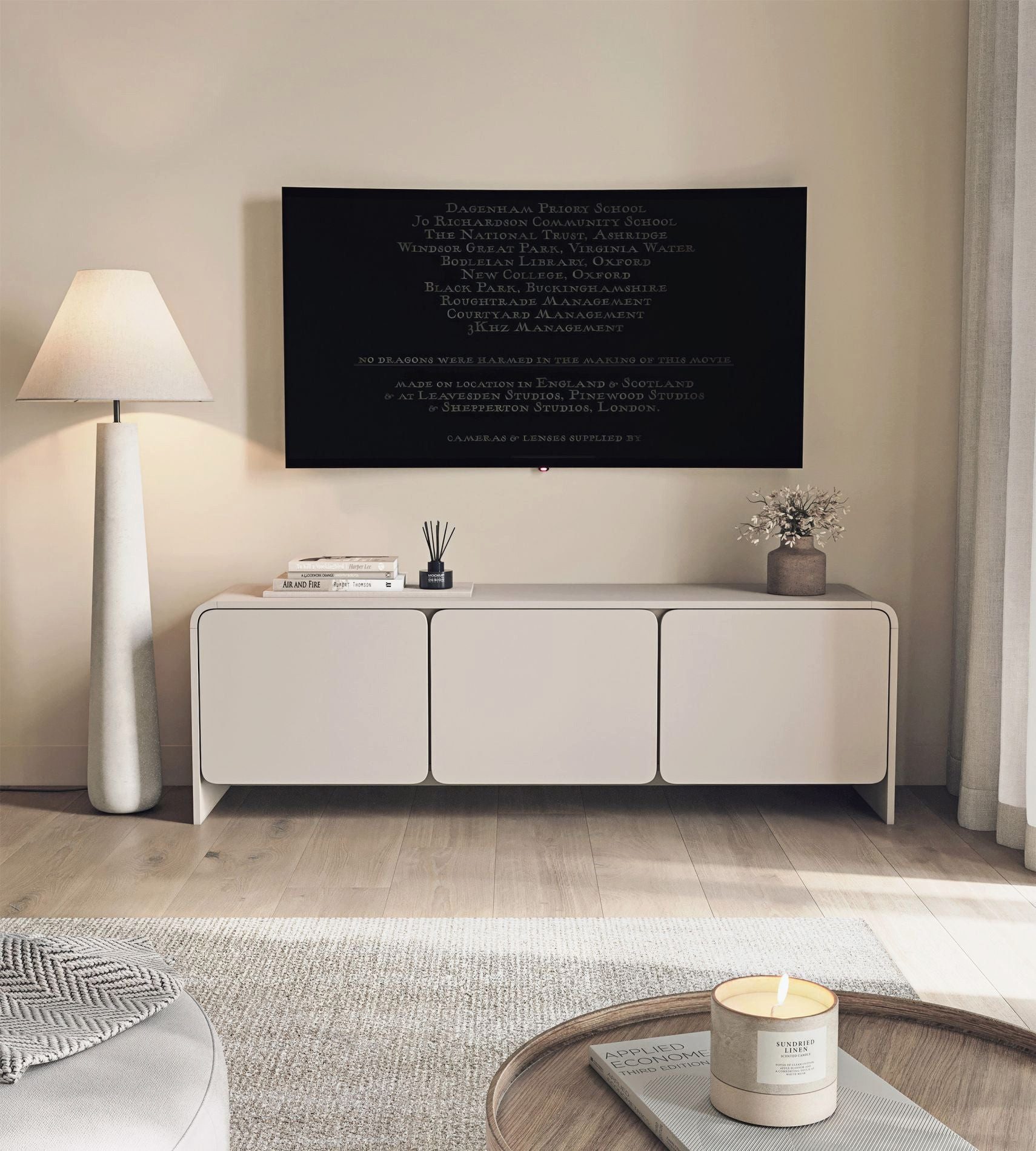 Selsey TV-Schrank LUMMO TV-Lowboard mit 3 Soft-Close-Türen und Stauraum, Kaschmirgrau