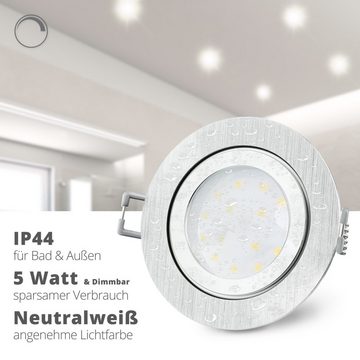 SSC-LUXon Außen-Deckenleuchte RW-2 flacher LED Einbauspot IP44 Alu gebuerstet & rund, Neutralweiß