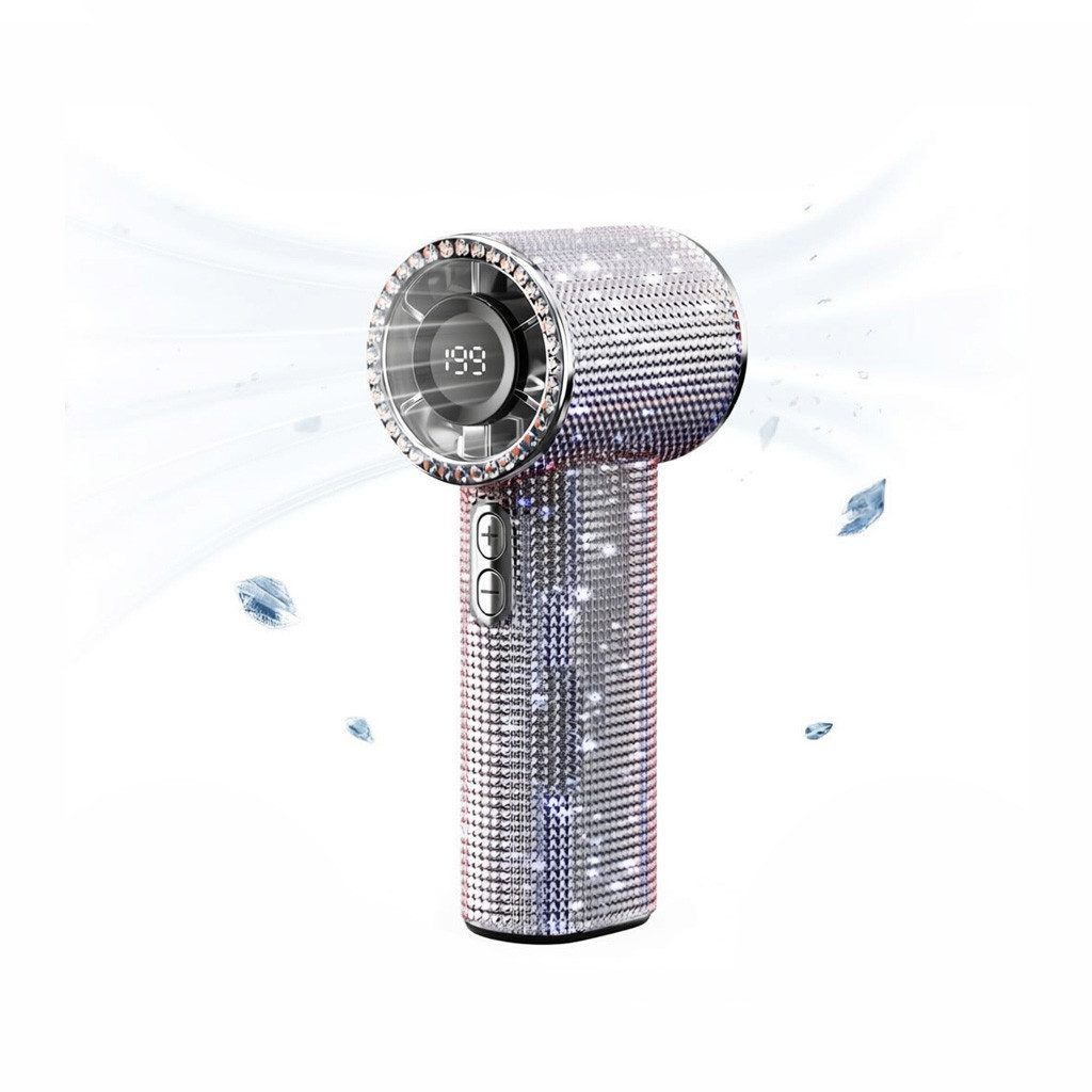 nsihing Handventilator Tragbarer Hand-Turboventilator, mini glitzernder Handventilator, USB-aufladbar, mit digitaler Anzeige für Reisen, Outdoor-Aktivitäten