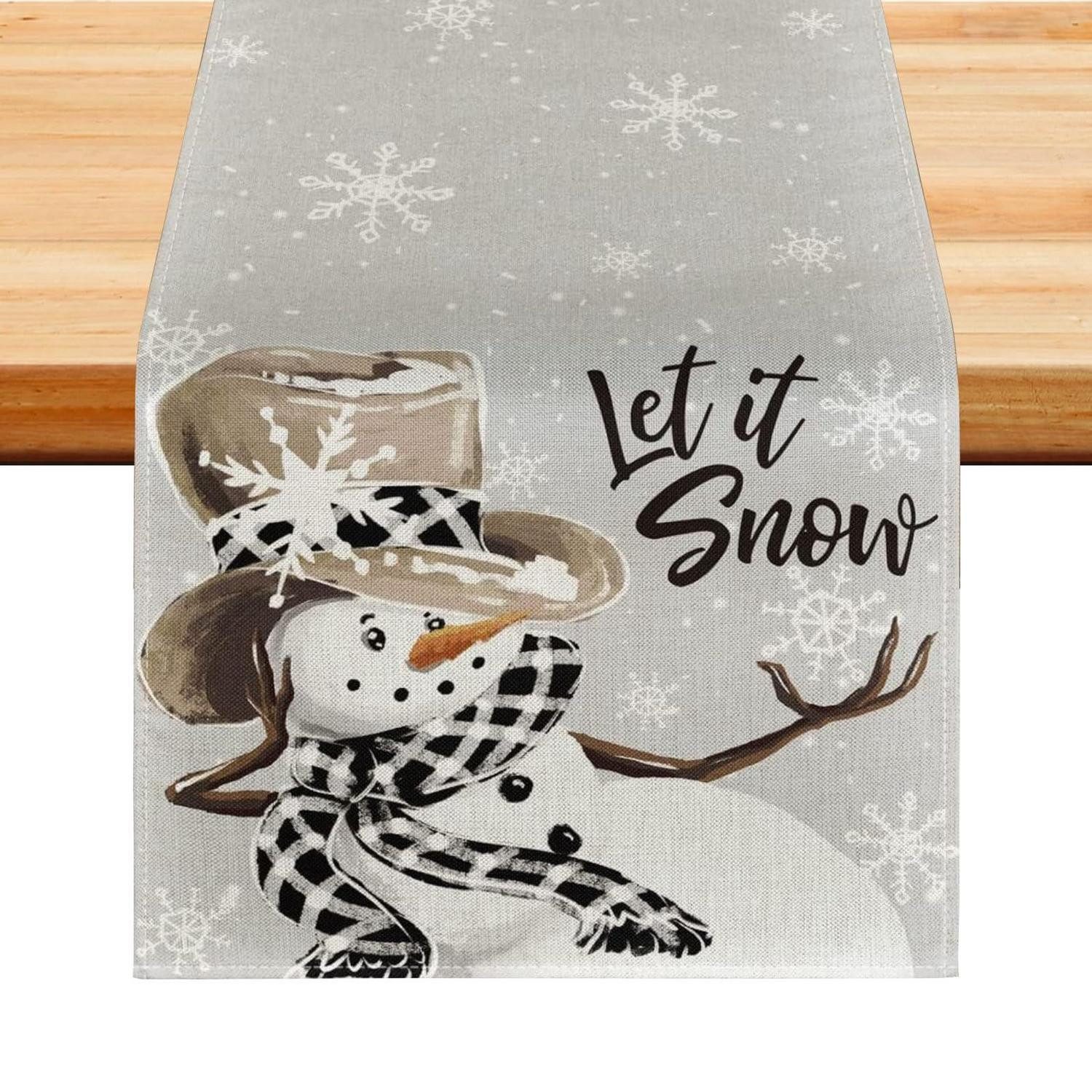 LuxusKollektion Tischläufer Tischläufer Weihnachten modern grau Schneemann Motiv (1-tlg)