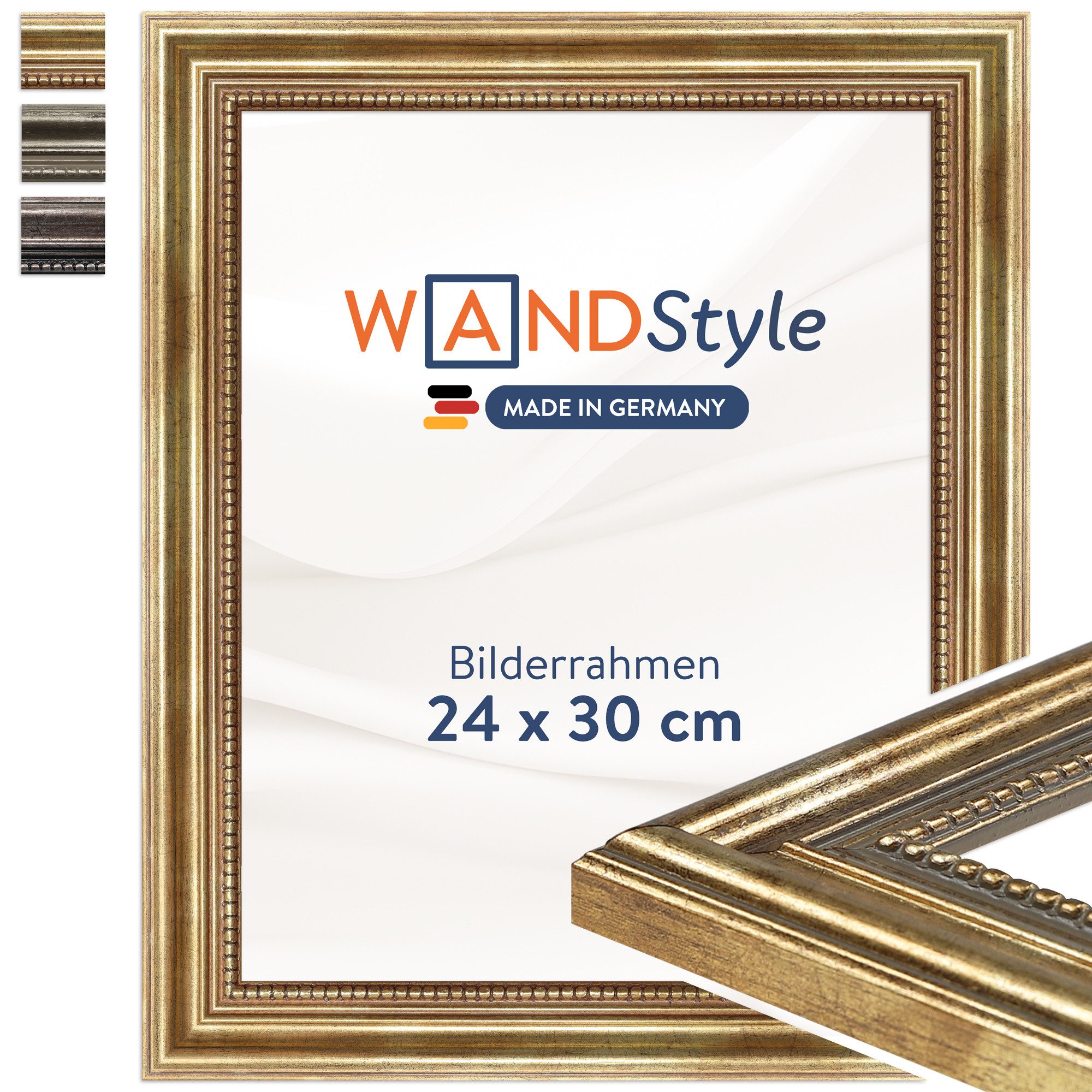 WANDStyle Einzelrahmen H450, Goldener Bilderrahmen 24x30 Holz, Vintage Bilderrahmen Gold 24x30 cm