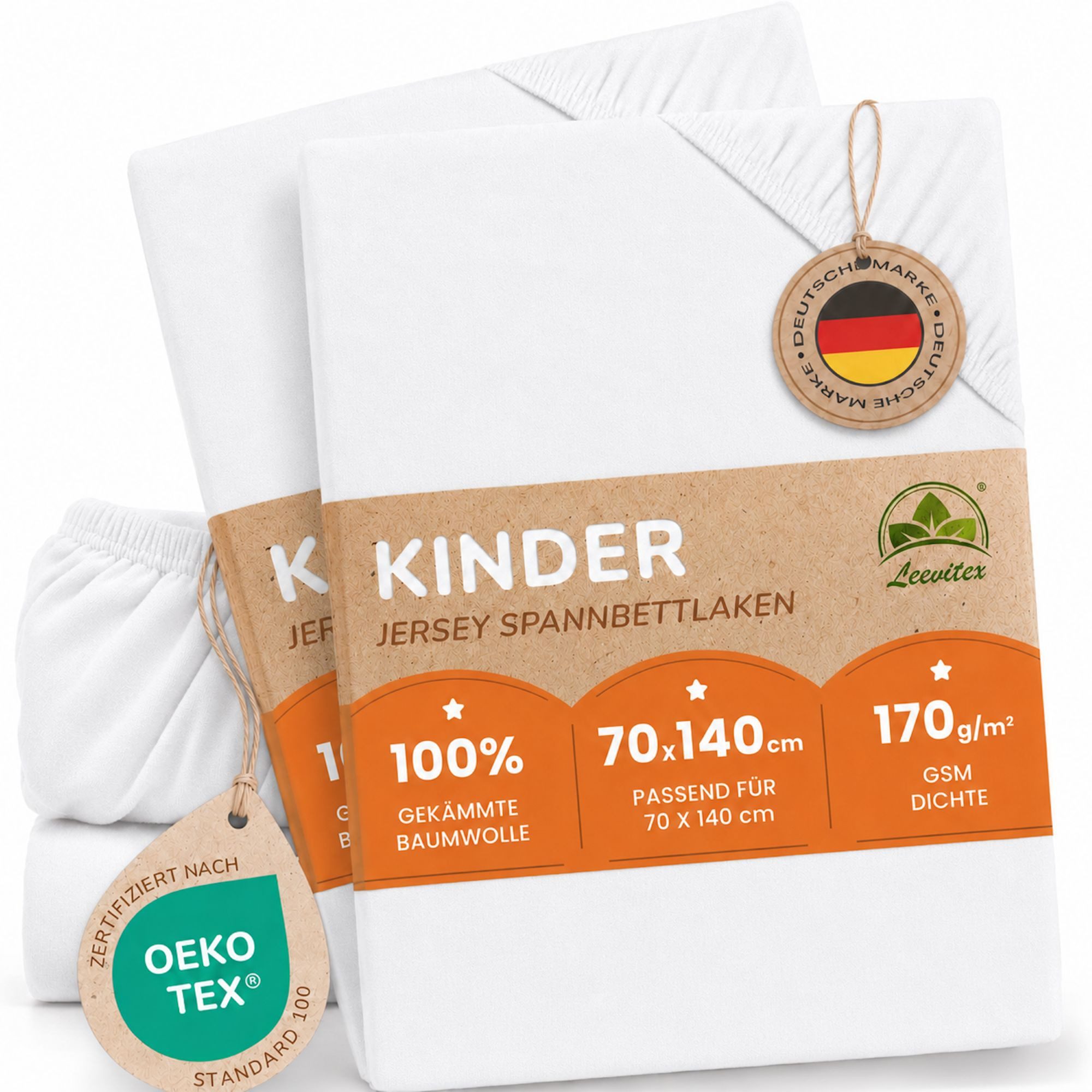 leevitex® Spannbettlaken für Kinderbetten, 2er-Set, 70 x 140 cm, Steghöhe 15 cm, Jersey, Gummizug: rundum, (2 Stück), verschiedene Farben, OEKO-TEX® STANDARD 100 zertifiziert