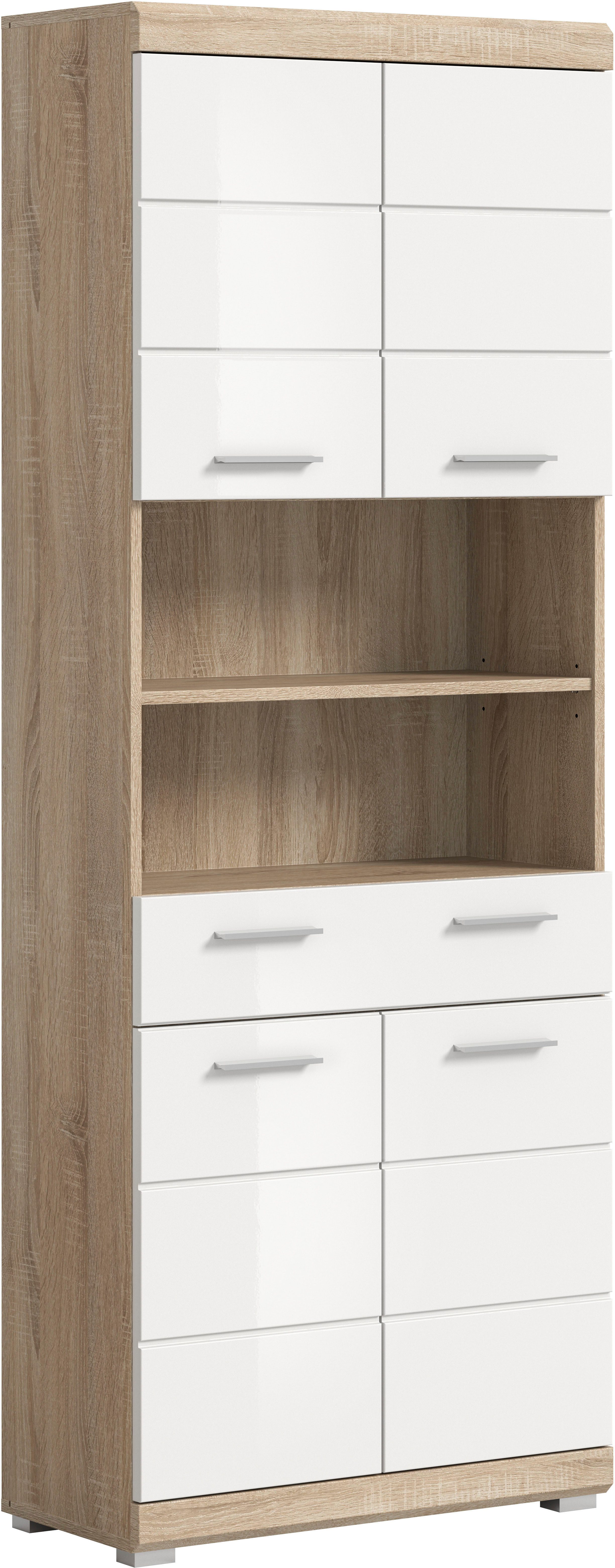 welltime Hochschrank SIENA, Breite 74cm, 4 Türen, 1 Schubkasten, 2 offene Fächer, MDF-Front (TOPSELLER) in verschiedenen Farben erhältlich, Badmöbel, Badschrank, Schrank, Bad