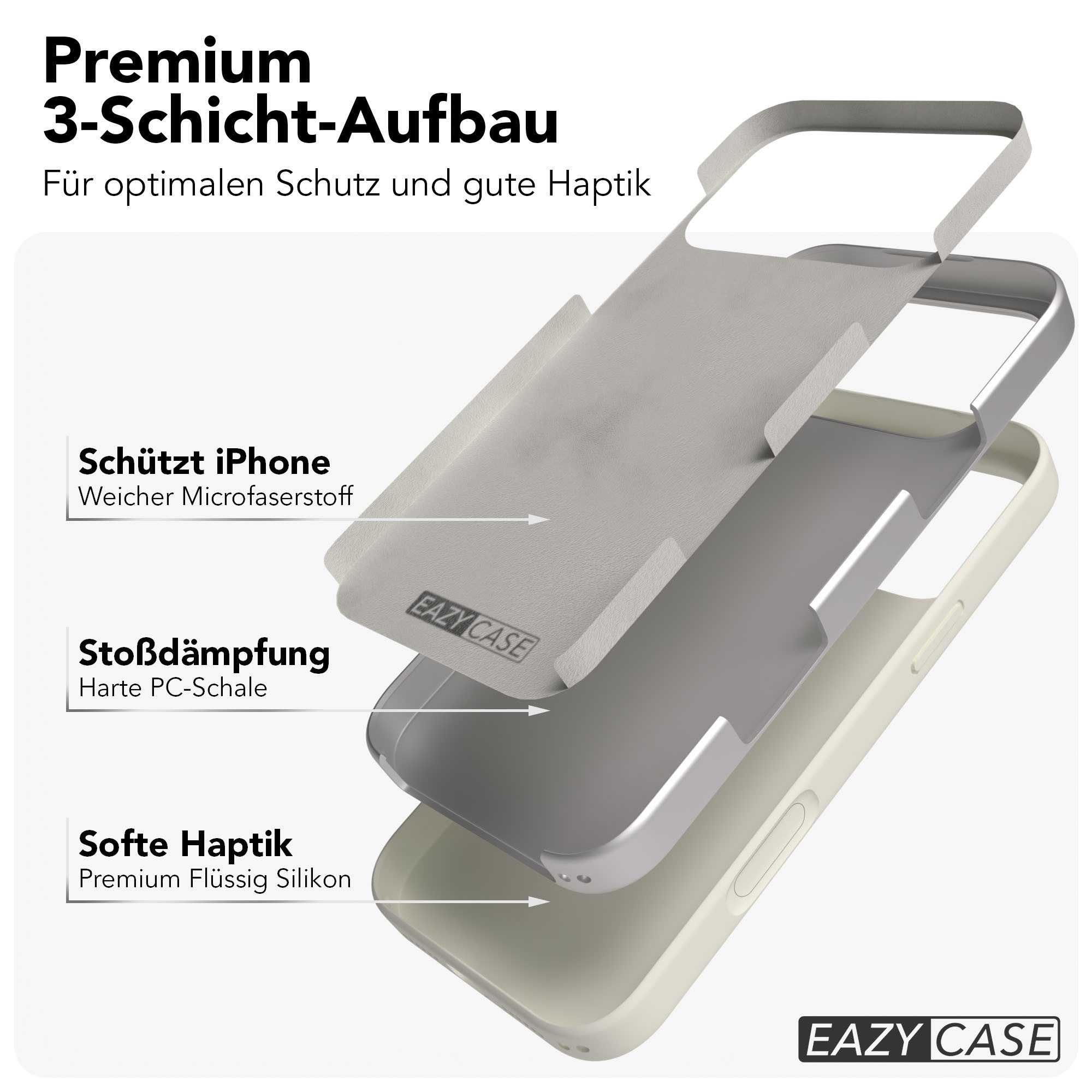 EAZY CASE Handyhülle für Apple iPhone 17 Pro Max Hülle Silikon 6,9 Zoll, Hülle Silikon mit Displayschutz Handy Softcase Slimcover Taupe / Beige – Bild 5 von 5