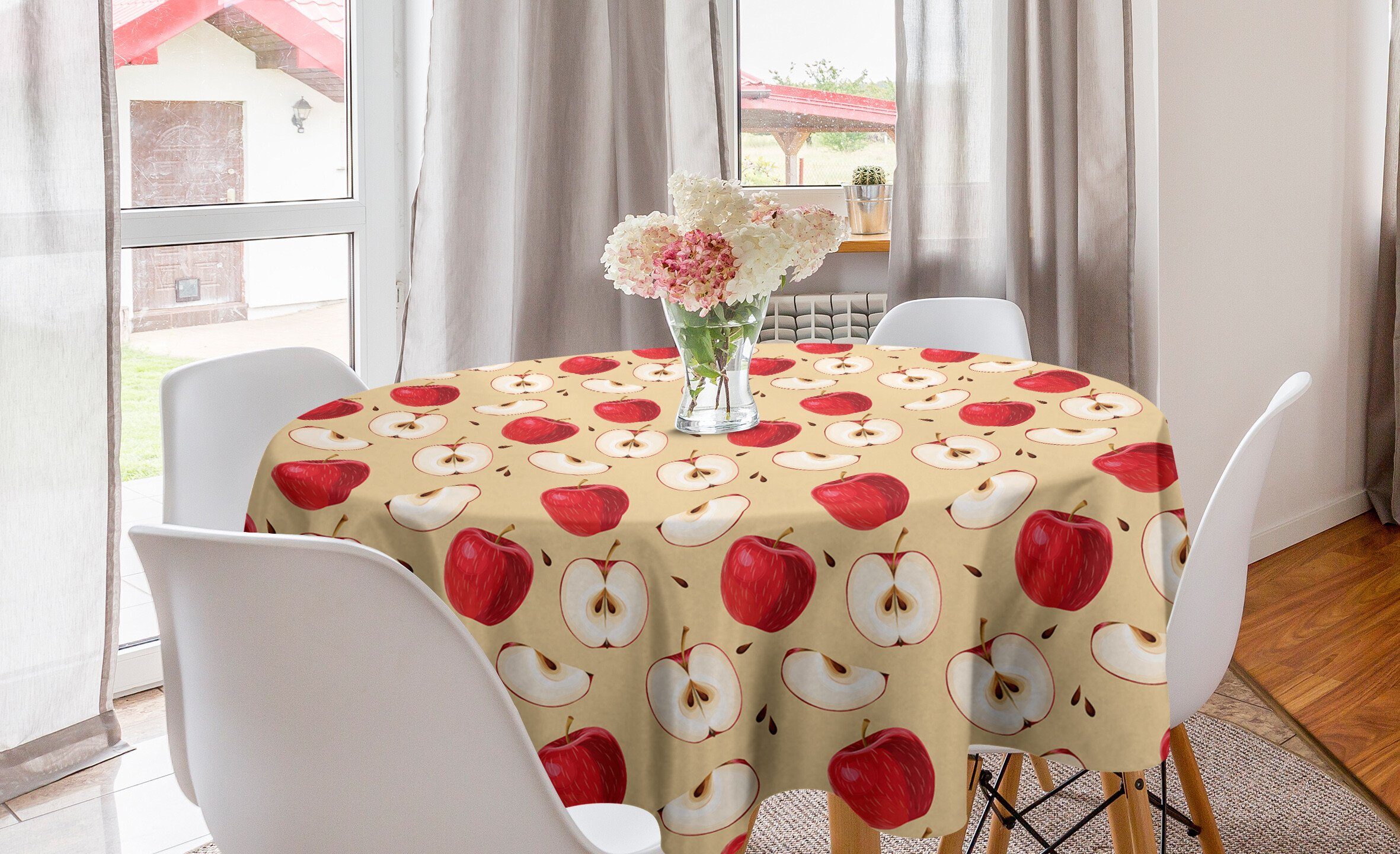 Abakuhaus Tischdecke Kreis Tischdecke Abdeckung für Esszimmer Küche Dekoration, Apfel Frische Frucht-Scheiben-Torte