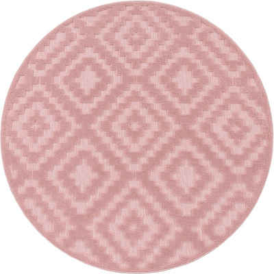 Teppich Livorno 672, Paco Home, rund, Höhe: 14 mm, Uni-Farben, Scandi, Rauten Muster, Hoch-Tief Effekt, Outdoor geeignet