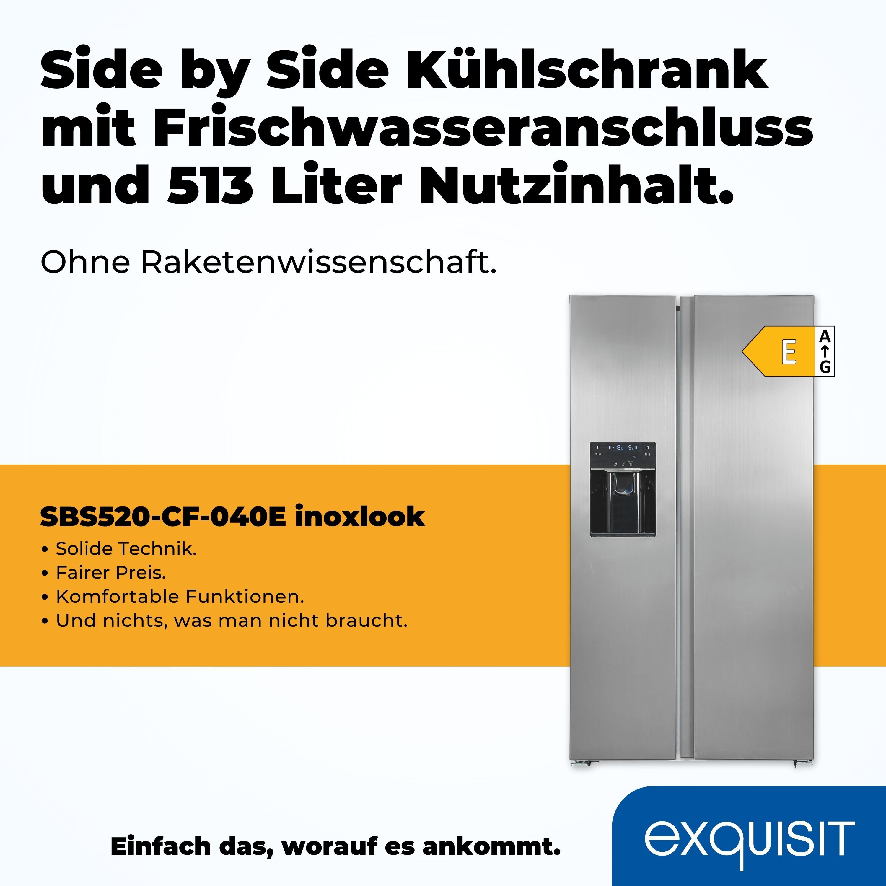 exquisit Side-by-Side SBS520-CF-040E inoxlook, 177 cm hoch, 90 cm breit