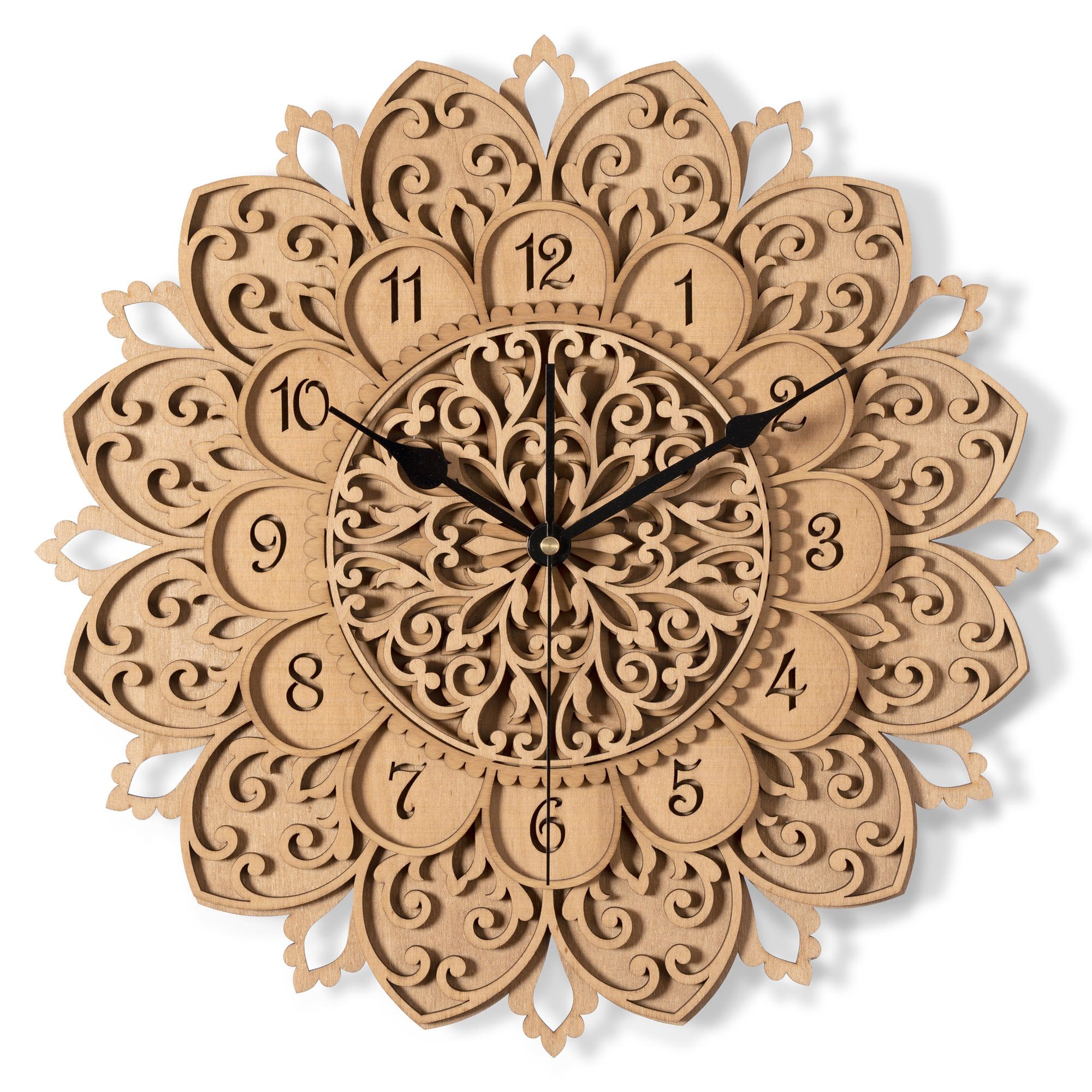 ORNAMENTI Wanduhr Boho, große, blumen Wanduhr aus holz, 4 Schichten, ohne T günstig online kaufen