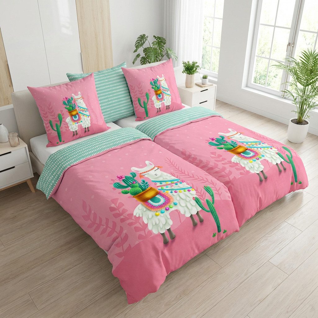 good morning Bettwäsche Baumwolle, Renforcé, 2 teilig, verspieltes Lama, pink