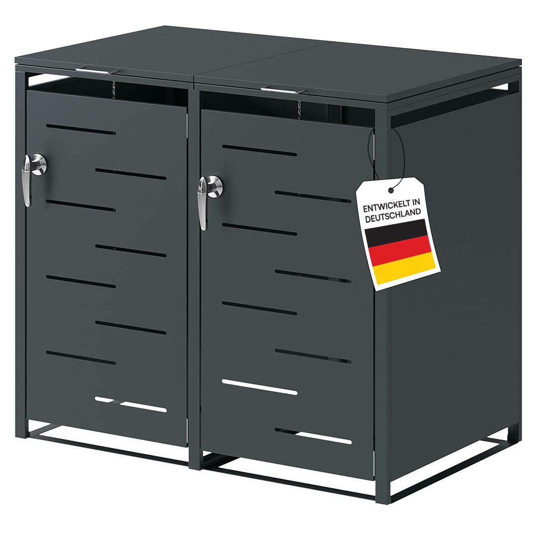 STEELSØN Mülltonnenbox Diorus 240L, abschließbar (Anthrazit, verfügbar mit 1, 2, 3, 4, oder 5 Türen), aus verzinktem Stahl