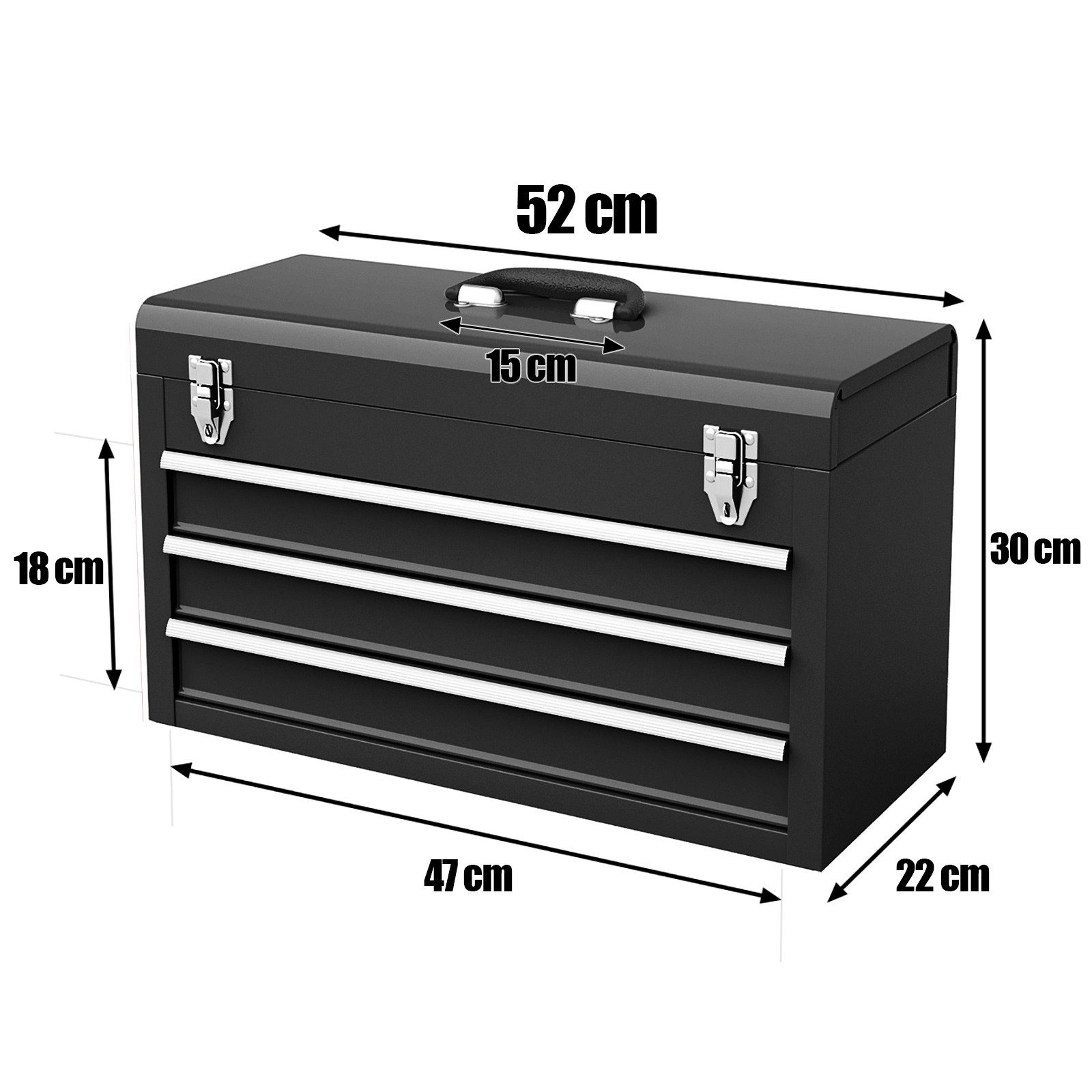 COSTWAY Werkzeugkoffer, mit 3 Schubladen & oberem Fach, 52x21x30cm