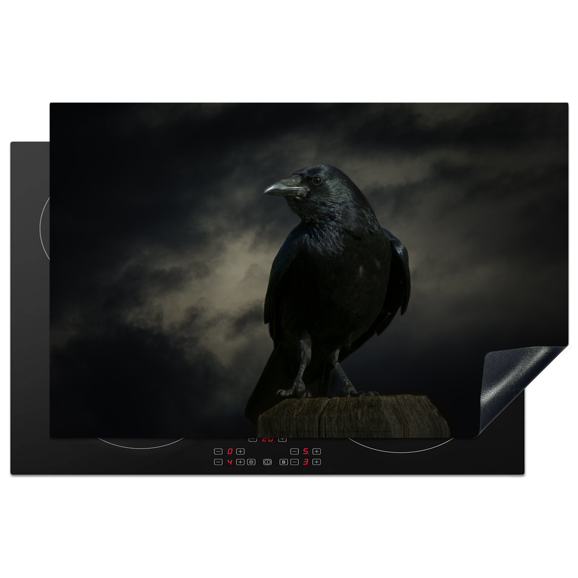 MuchoWow Herdblende-/Abdeckplatte Vogel - Krähe - Dunkel - Schwarz, Vinyl, (1 tlg), 81x52 cm, Induktionskochfeld Schutz für die küche, Ceranfeldabdeckung