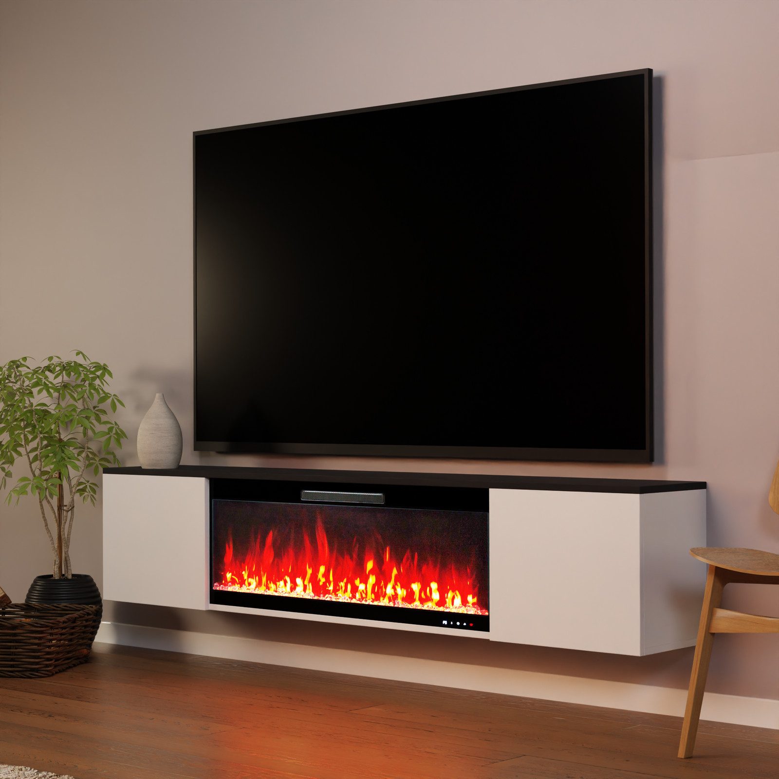 GF Core Elektrokamin Sideboard CW7 mit Core 106 in Schwarz oder Weiss, täuschend echte Flamme mit Heizleistung bis 1500W & Knisterfunktion
