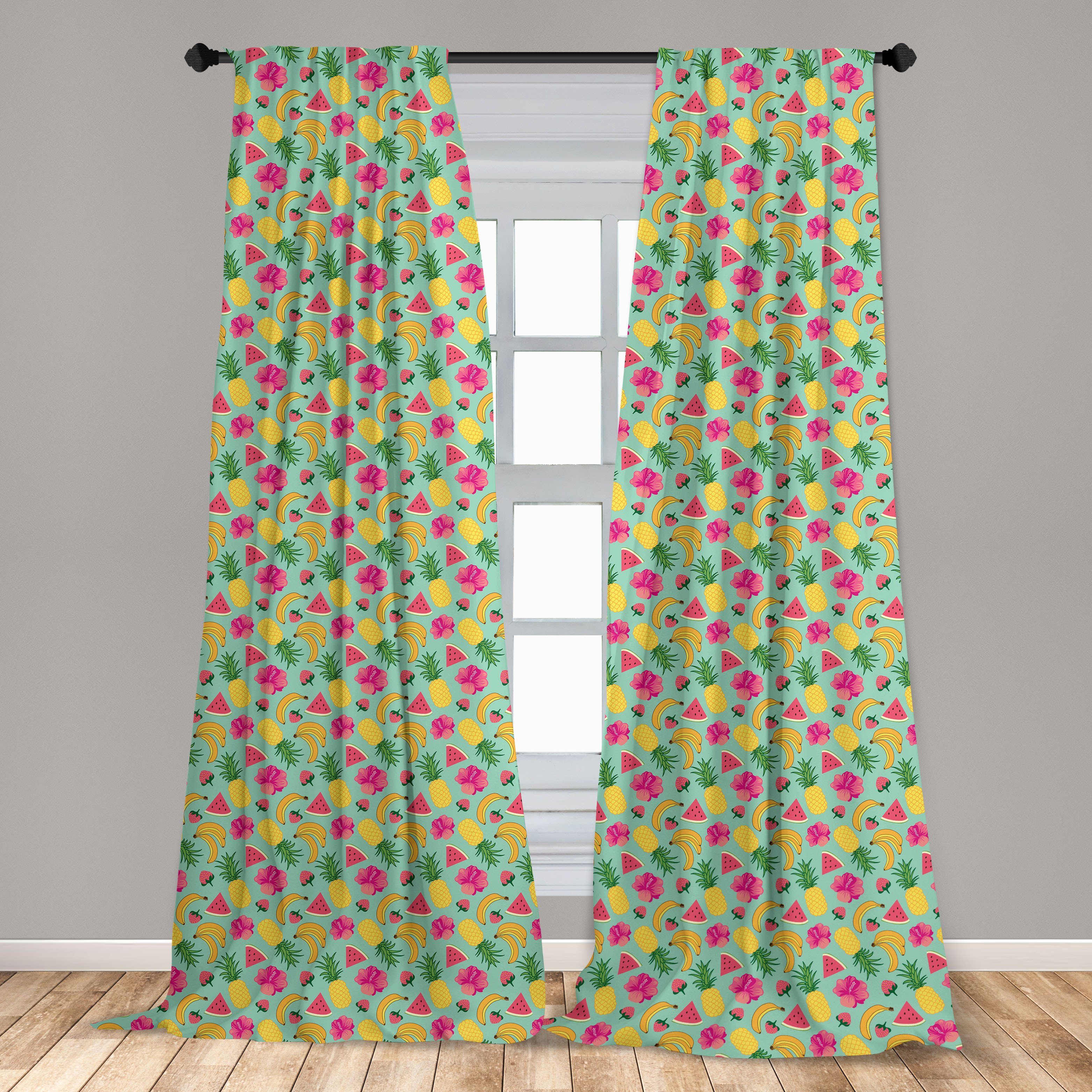 Gardine Vorhang für und Microfaser, Früchte Abakuhaus, Hibiscus-Blumen Schlafzimmer Wohnzimmer Bananen Dekor