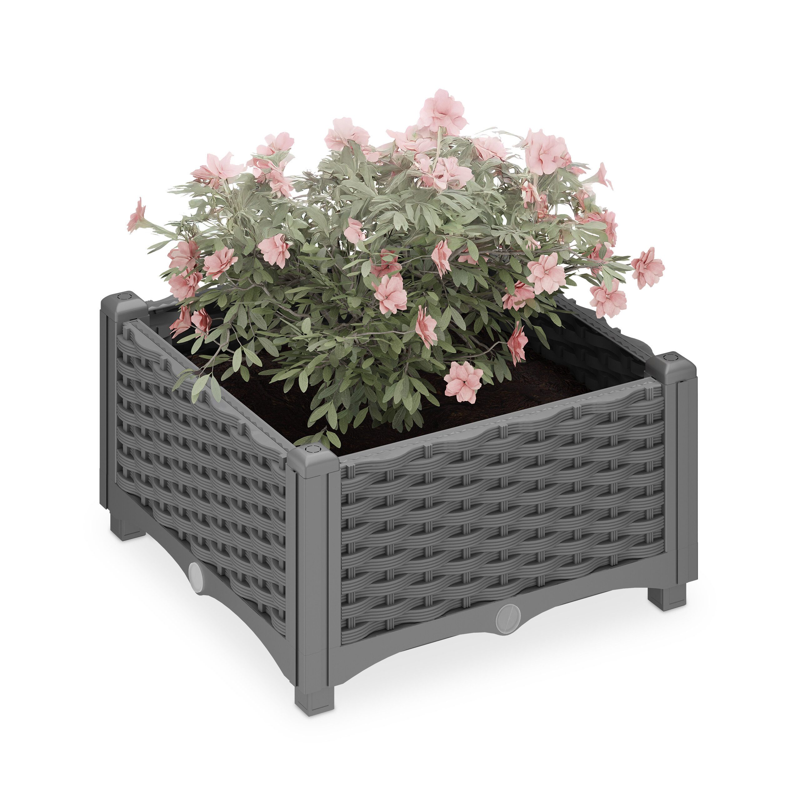 relaxdays Pflanzkübel in Rattan Optik, grau günstig online kaufen