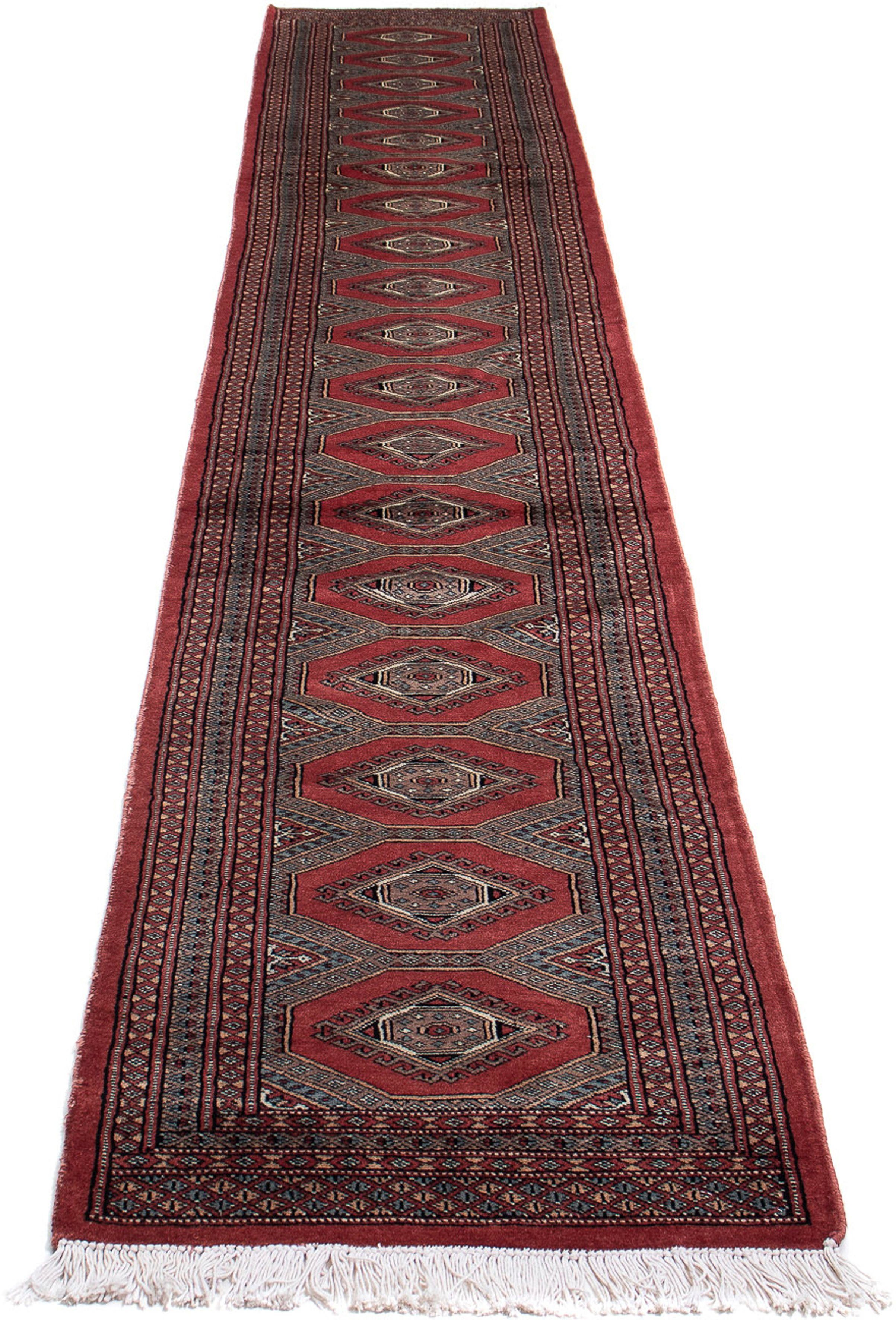 Orientteppich Afghan - Buchara - 396 x 64 cm - dunkelrot, morgenland, rechteckig, Höhe: 7 mm, Wohnzimmer, Handgeknüpft, Einzelstück mit Zertifikat