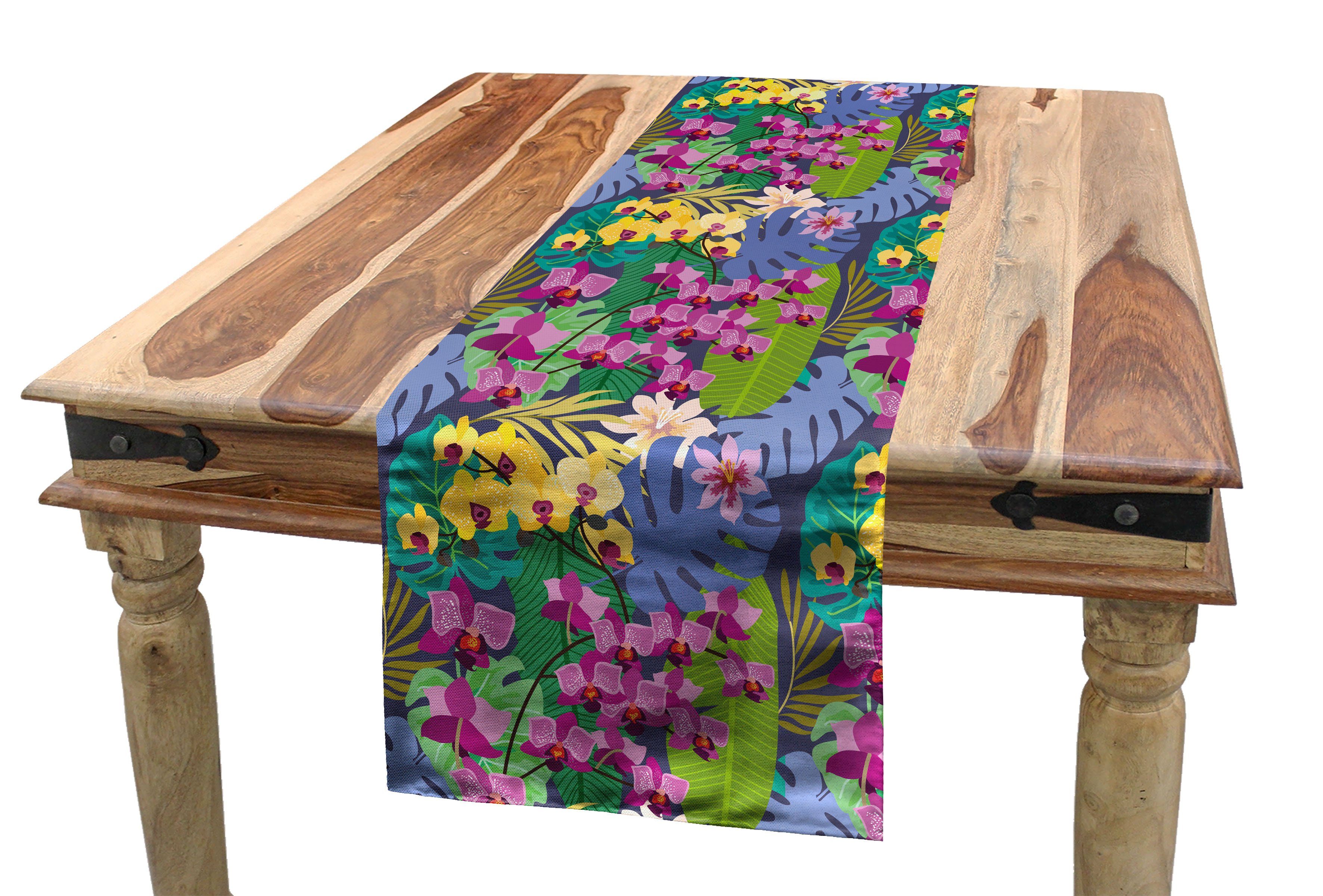 Abakuhaus Tischläufer Esszimmer Küche Rechteckiger Dekorativer Tischläufer, Blumen Botanische Orchideen Blüten Blätter