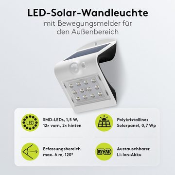 Goobay LED Solarleuchte LED Solar Außenstrahler mit Bewegungsmelder 1,5 W Scheinwerfer, LED fest integriert, Neutralweiß, 4000 K / 220 lm / Hochwertiges Solarpanel / Weiß
