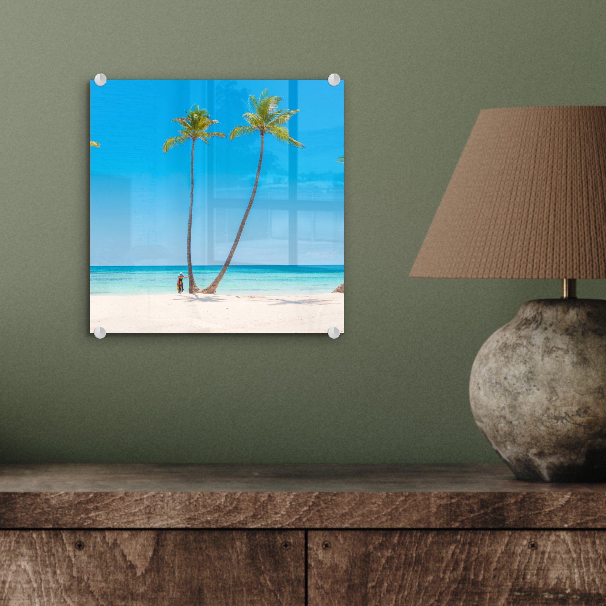 (1 Wanddekoration Glas Palmen Schatten, - St), - Wandbild MuchoWow - Acrylglasbild Meer - Glas Glasbilder Foto auf auf Bilder -