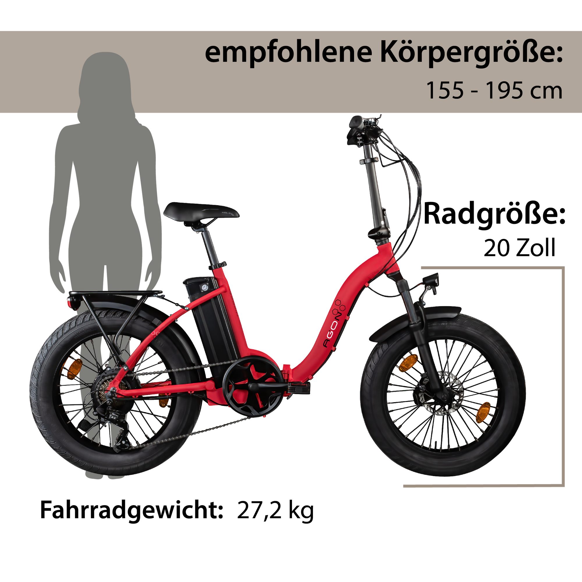 AGON E-Bike Faltrad Aurevia, 7 Gang Shimano Tourney Schaltwerk, Kettenschaltung, Heckmotor, 468 Wh, E Bike Klapprad 20" Pedelec für Damen Herren 155-195cm Elektrofahrrad