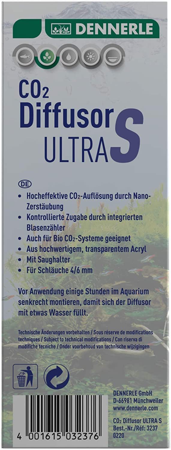 DENNERLE CO2 Diffusor CO2 Diffusor Ultra, 100 l, CO2 Zugabegerät, Für Aquarien bis 100 Liter