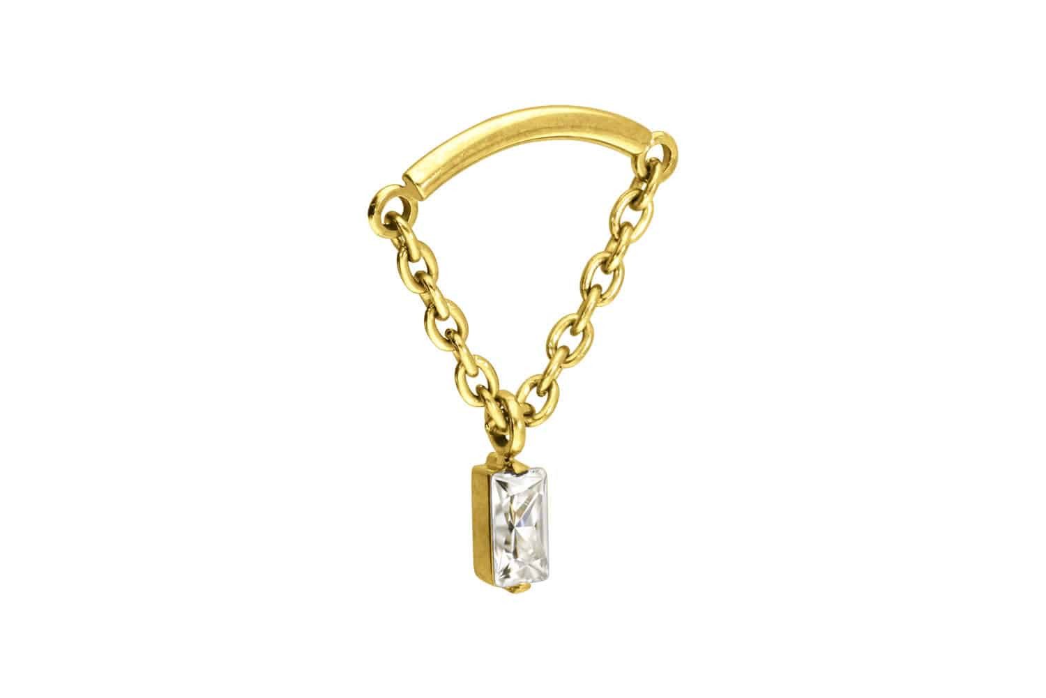 Piercing-Set Titan Schraubaufsatz mit Außengewinde BOGEN + KETTE + KRISTALLRECHTECK