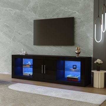 MODFU TV-Schrank Lowboard Fernsehtisch (16-Farben-LED,Bluetooth-Steuerung,geräuschlose Scharniere) mit LED-Beleuchtung, TV-Ständer für 60"-Fernseher, 140*50*35cm