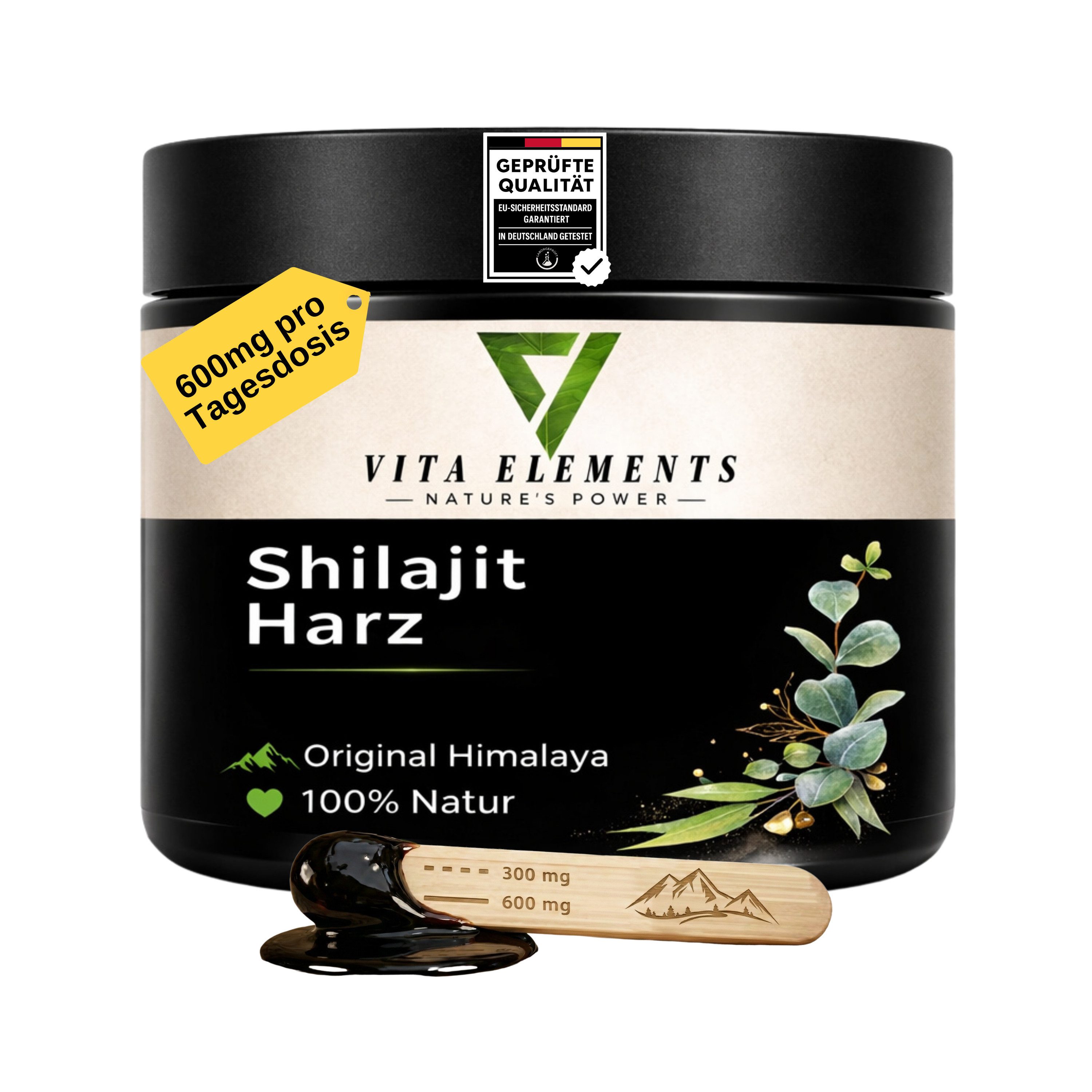 Vita Elements Resin Shilajit Himalaya Harz Flüssigkeit, Ohne Gentechnik sowie gluten- und sojafrei 100% natürlich Laborgeprüft