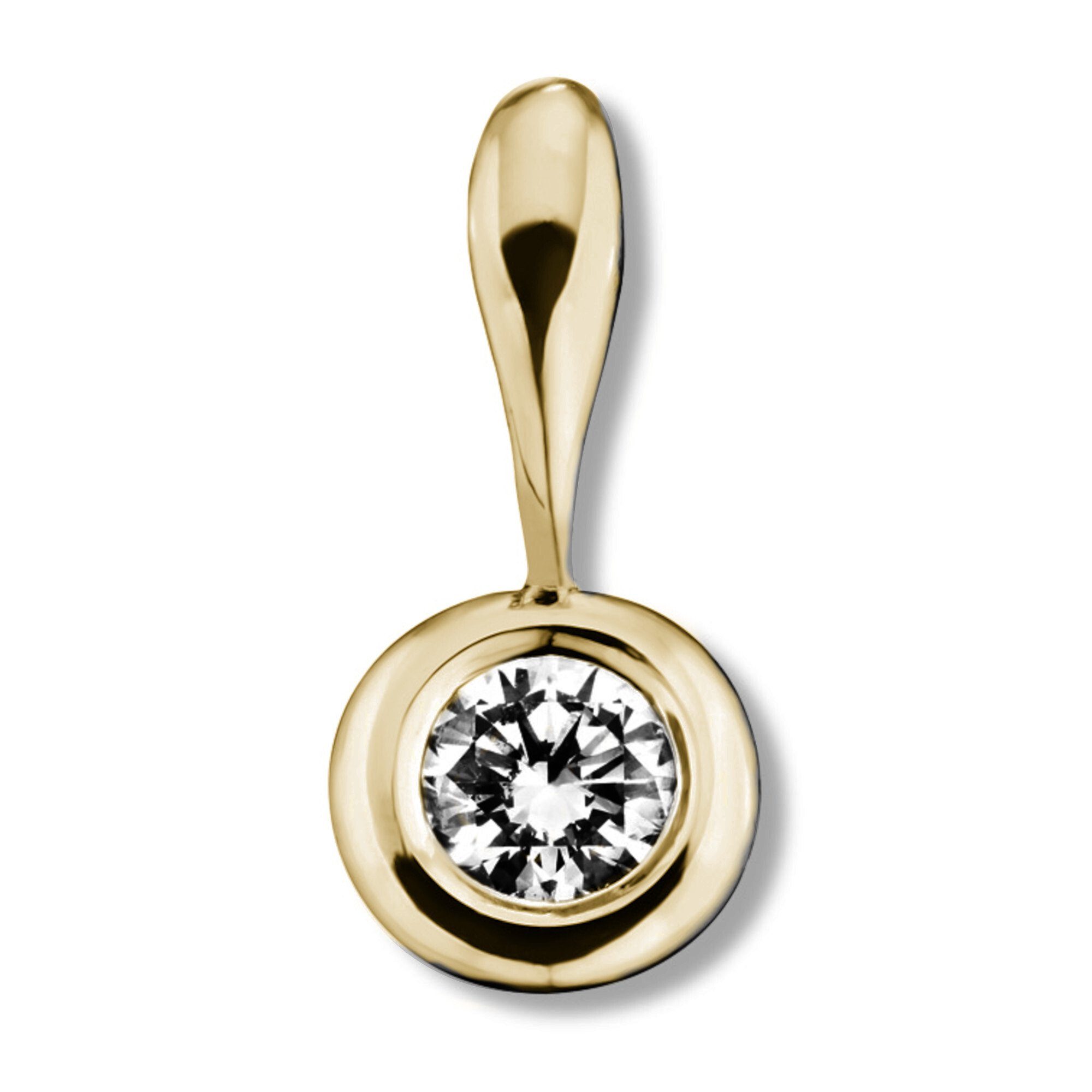 ONE Gold ct Schmuck Diamant Gelbgold, Damen ELEMENT aus Zarge 585 Brillant Zarge 0.15 Anhänger Kettenanhänger