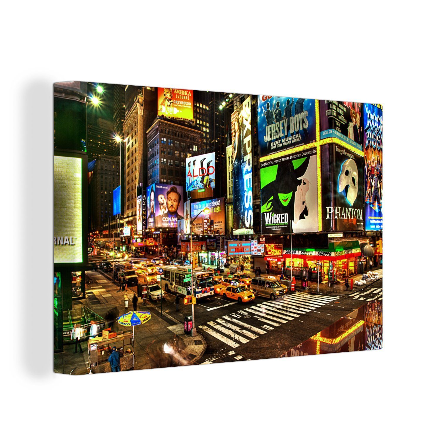 OneMillionCanvasses® Leinwandbild New York - Anschlagtafel - Nacht, (1 St), Wandbild Leinwandbilder, Aufhängefertig, Wanddeko, 30x20 cm