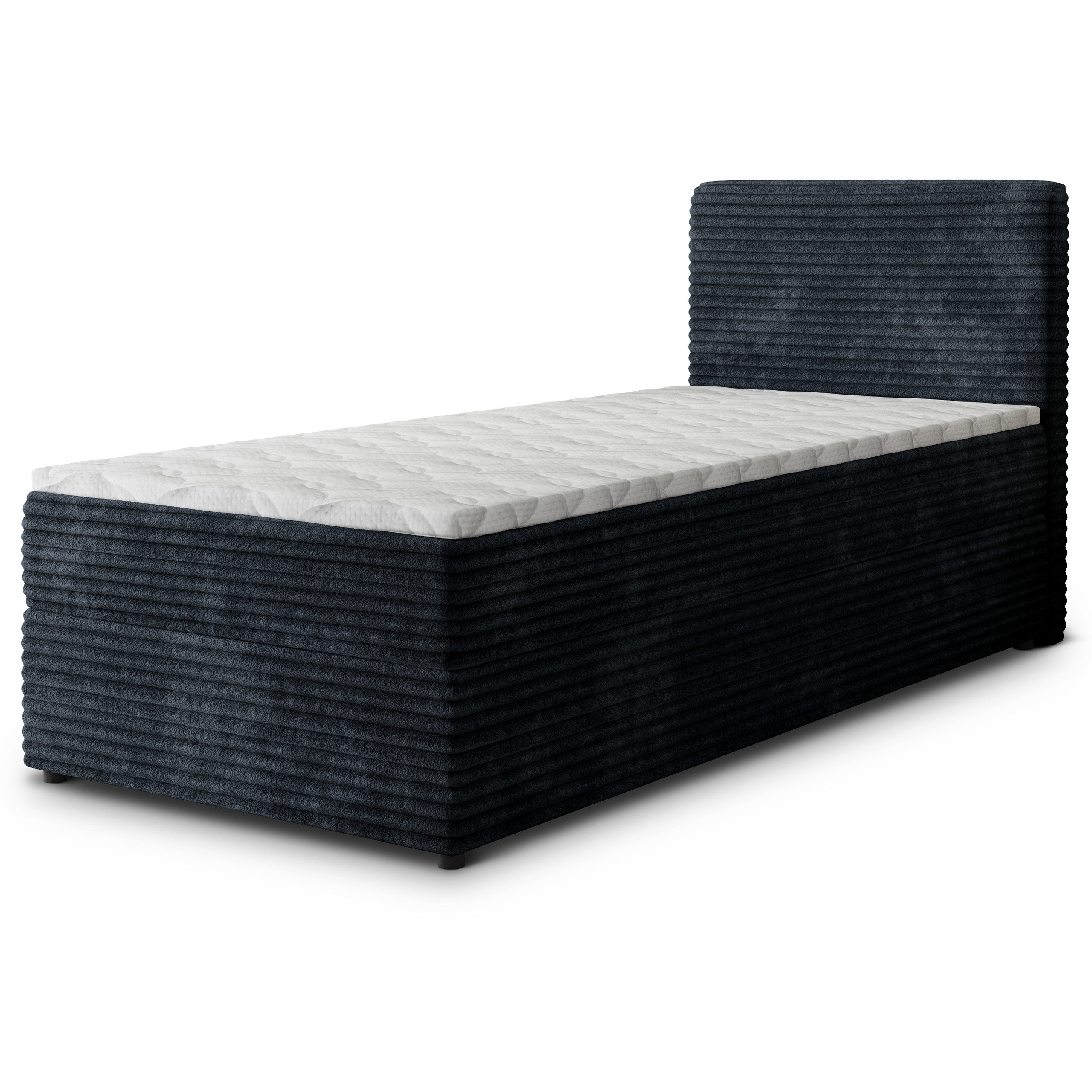Masseno Boxbett PISA 100x200 cm mit Bonell Matratze und Topper, Einzelbett, Jugendbett, Polsterbett mit Kopfteil, Boxspringbett