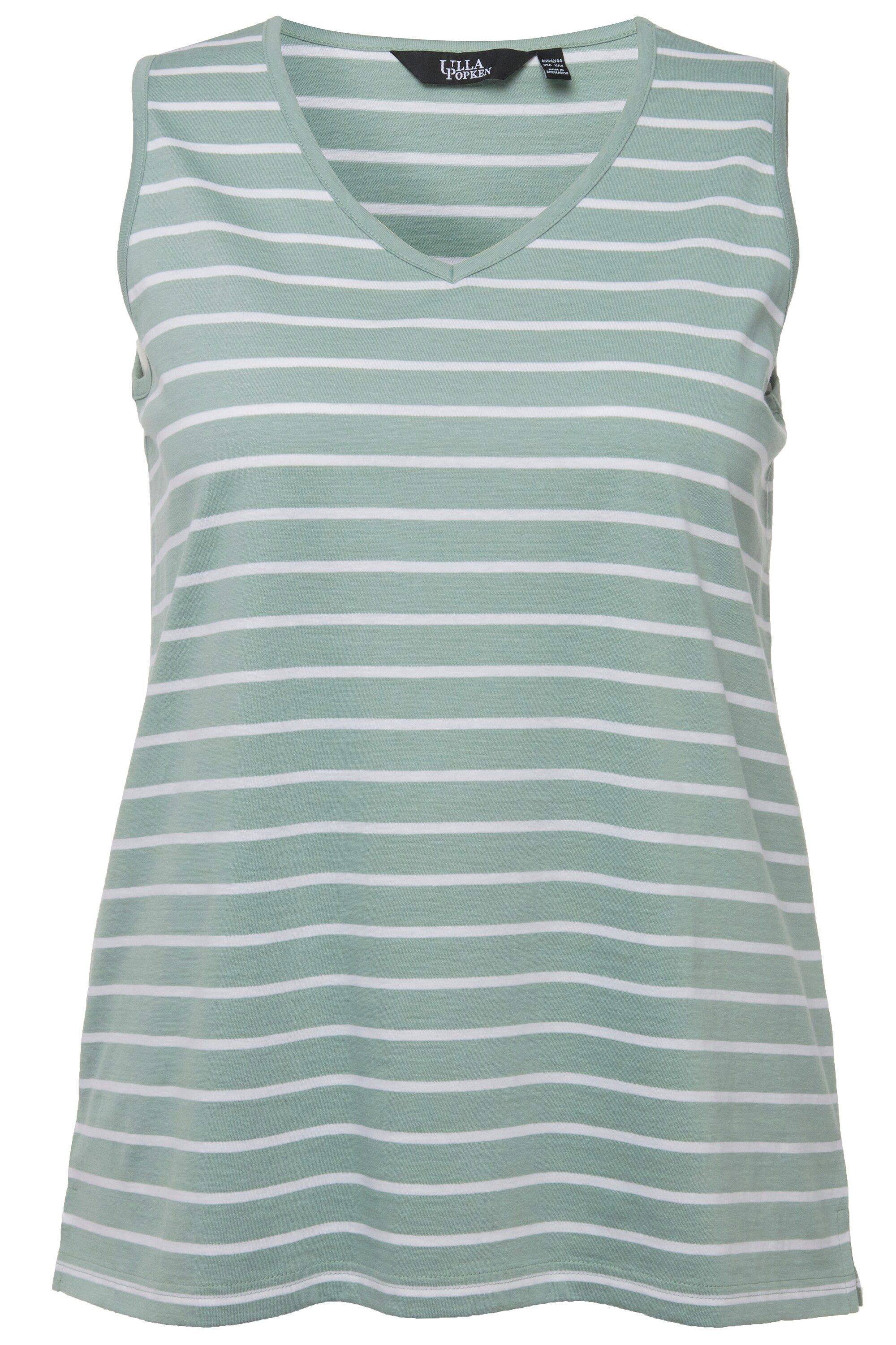 Ulla Popken Longtop Top 2er-Pack Ringel/uni V-Ausschnitt ärmellos (2-tlg)