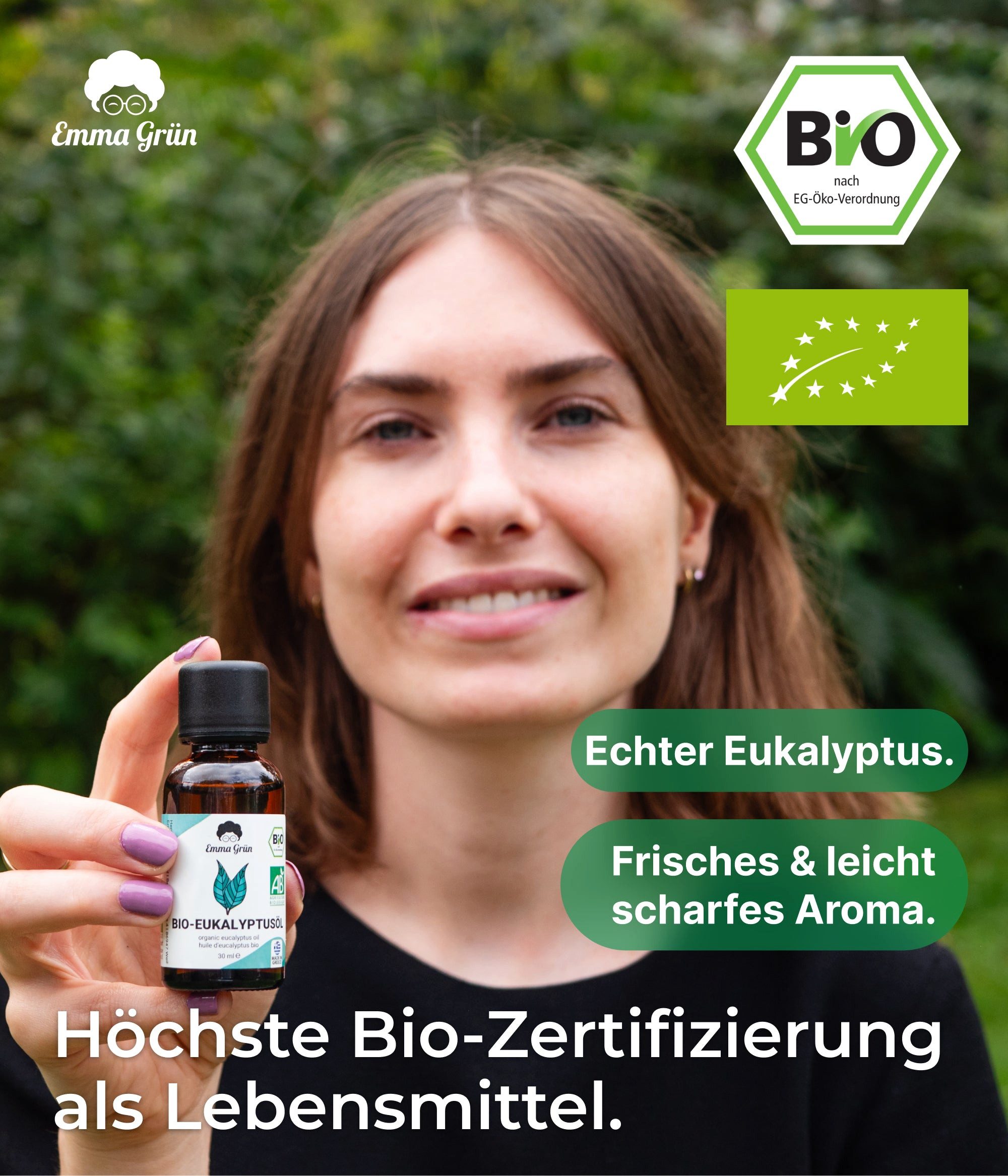 Emma Grün Duftöl Bio Eukalyptus, ätherisch, naturrein & hochdosiert (Set, Je nach Auswahl: 1x, 2x oder 5x Bio Eukalyptusöl 30 ml), Höchste Bio-Zertifizierung als Lebensmittel, naturrein & ohne Zusätze