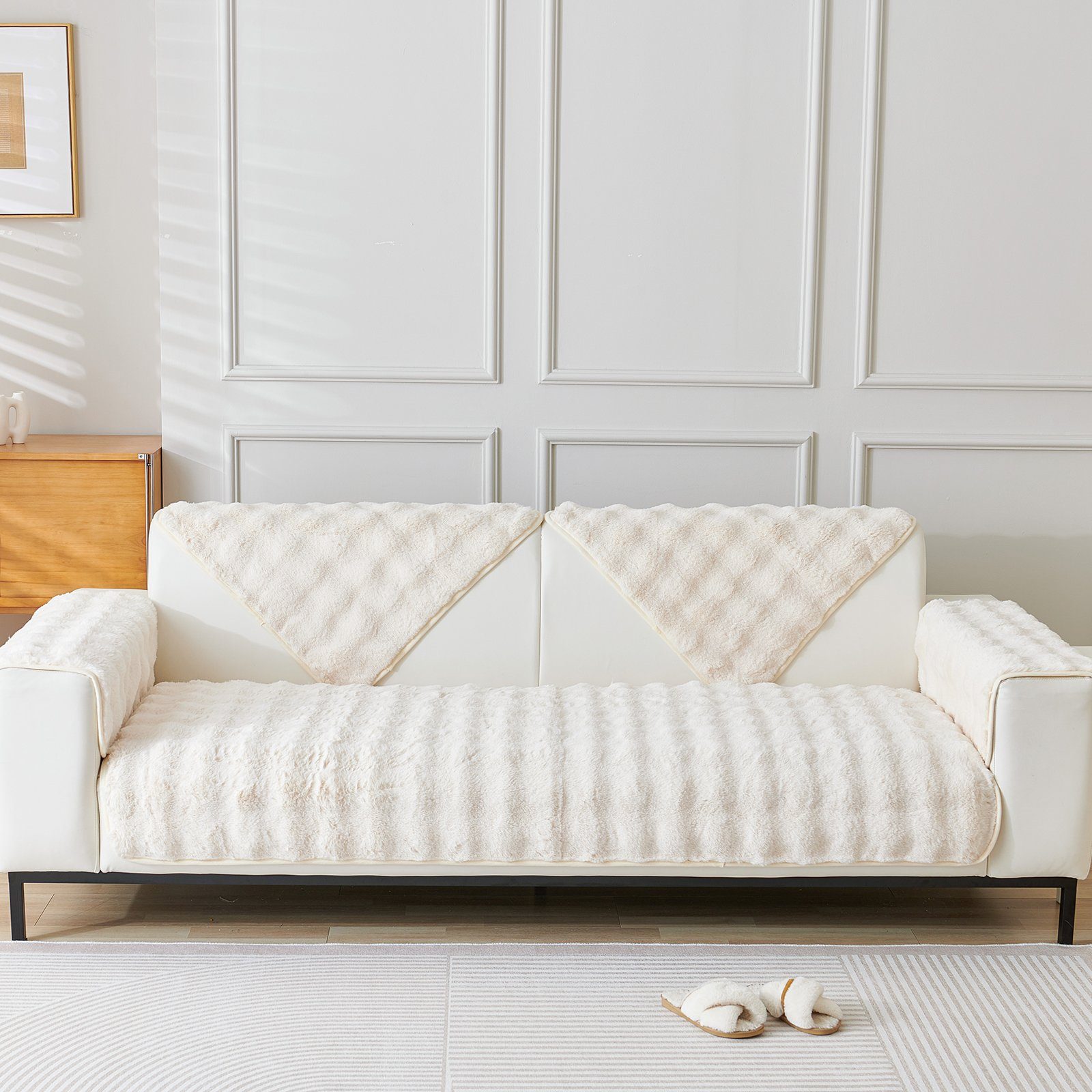 BTTO Sofaschoner Hussen Rutschfeste Überwurf Einfarbig Sofahussen Couch Bezug Ecksofa, für Wohnzimmer Sofaüberwurf Superweiche SofaÜberwurf aus Kunstpelz